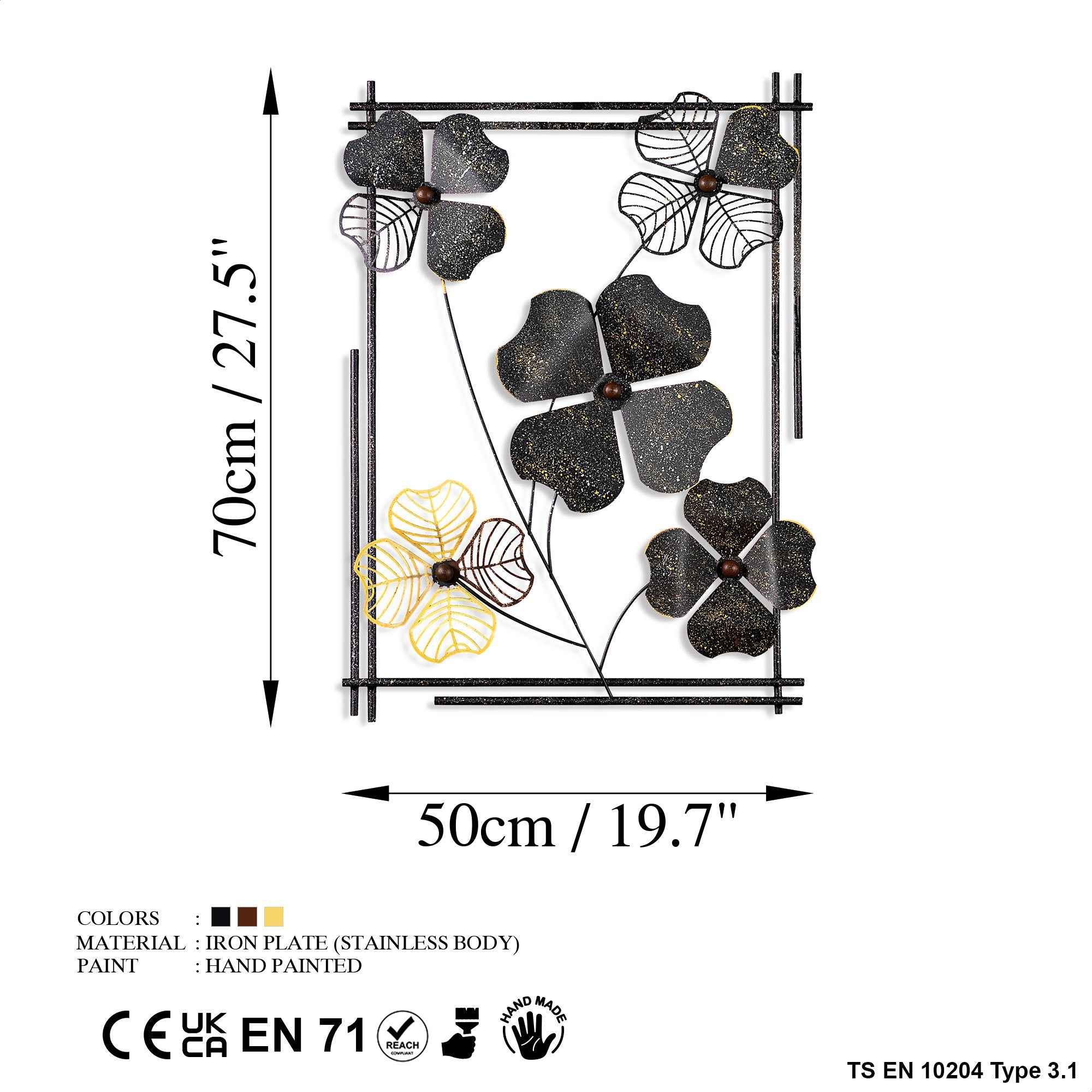 Arte de Parede Metálica Decorativa Multicolor Zouping 2 - Peça Artesanal 50x70cm para Decoração de Interiores