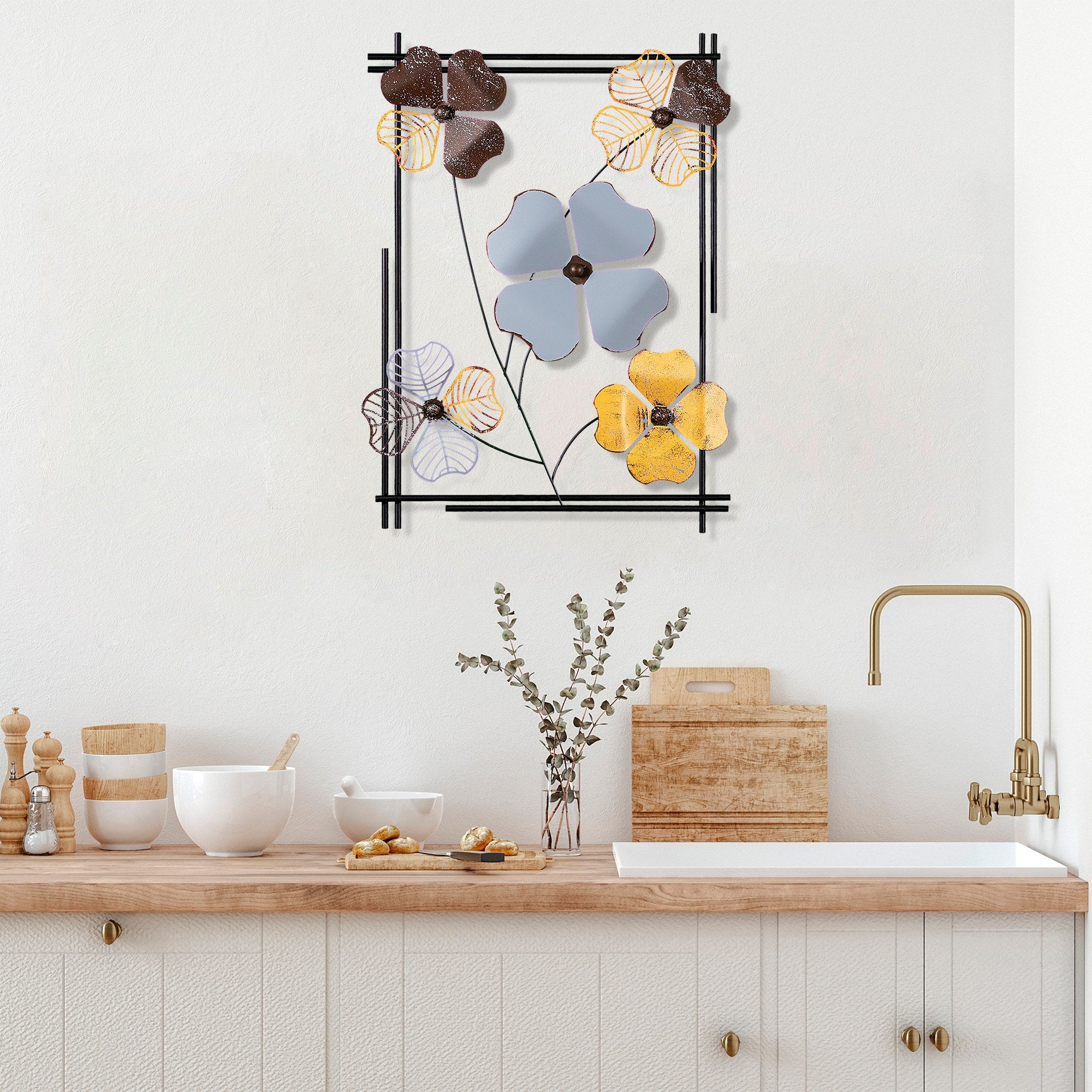 Arte de Parede Metálica Decorativa Multicolor Zouping 3 - Peça Artesanal 50x70cm para Decoração de Interiores