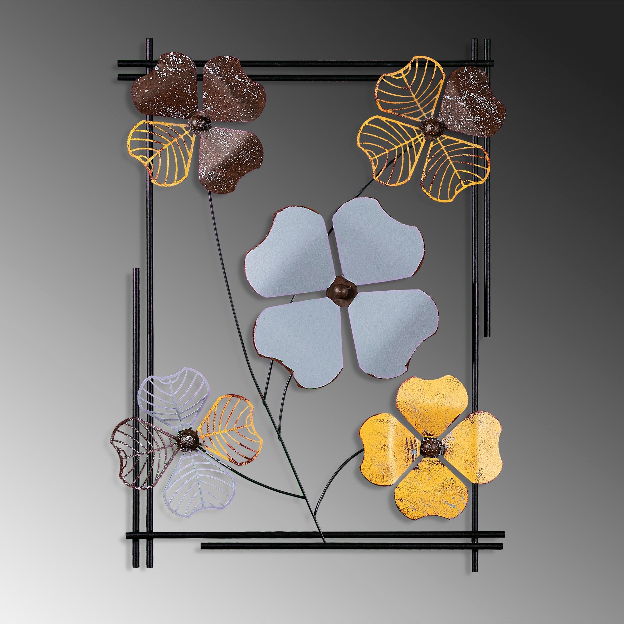 Arte de Parede Metálica Decorativa Multicolor Zouping 3 - Peça Artesanal 50x70cm para Decoração de Interiores