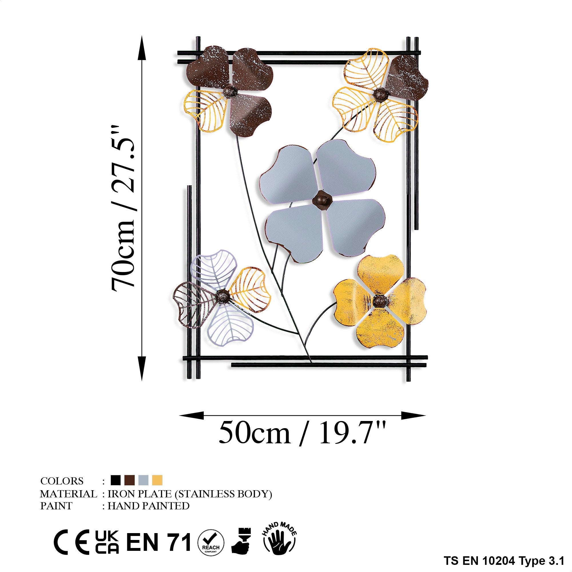 Arte de Parede Metálica Decorativa Multicolor Zouping 3 - Peça Artesanal 50x70cm para Decoração de Interiores