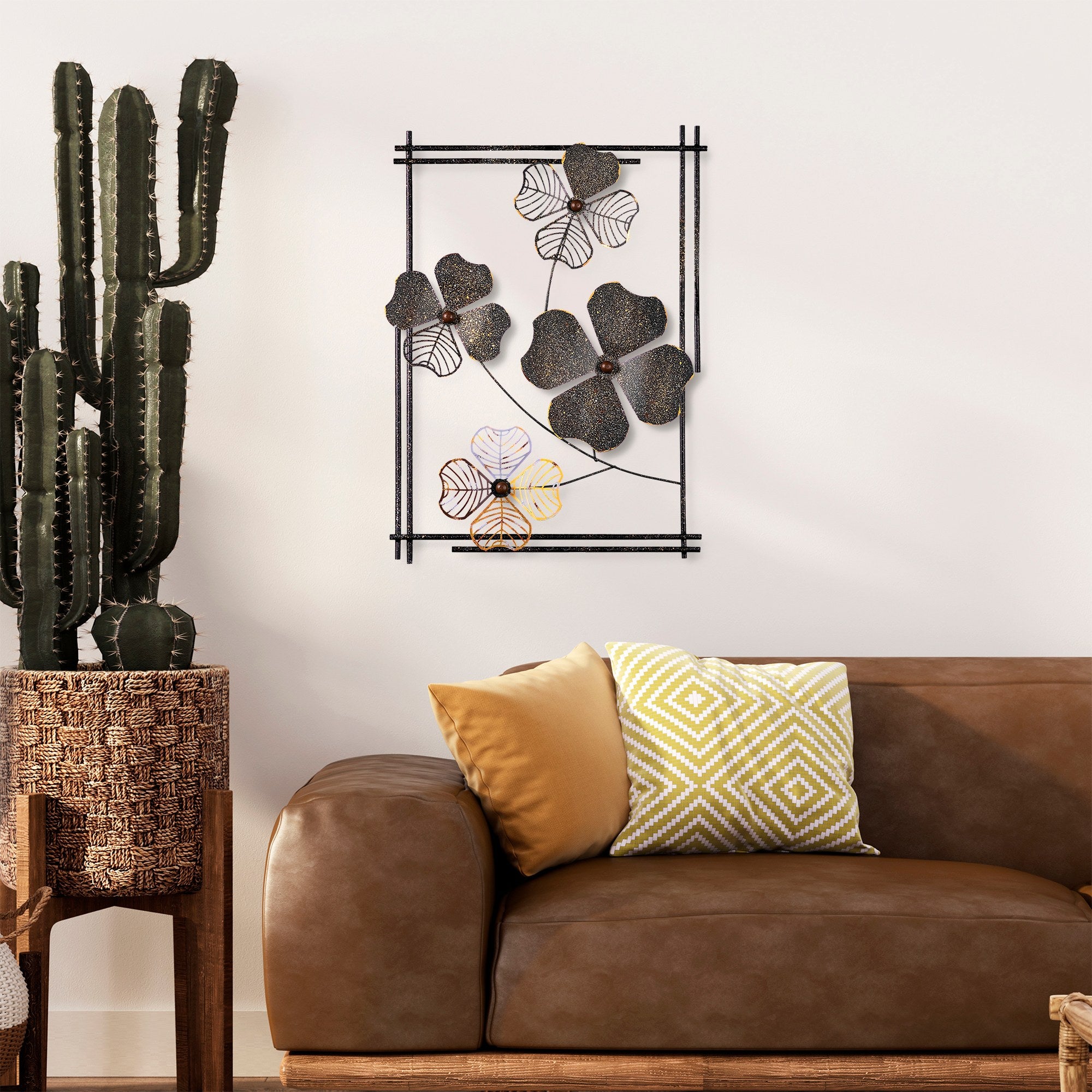 Arte de Parede Metálica Decorativa Multicolor Weinan 2 - Peça Artesanal 50x70cm para Decoração de Interiores