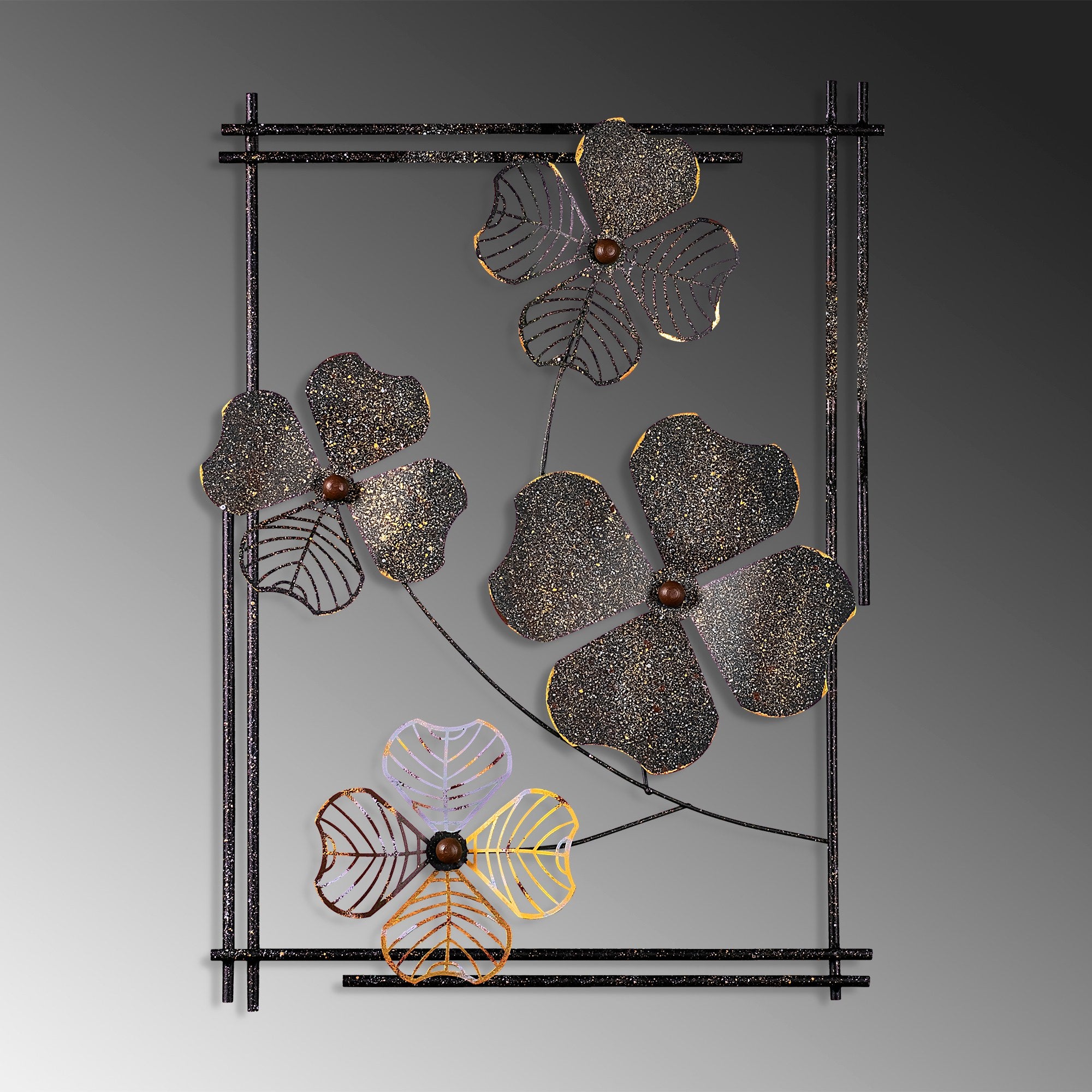 Arte de Parede Metálica Decorativa Multicolor Weinan 2 - Peça Artesanal 50x70cm para Decoração de Interiores