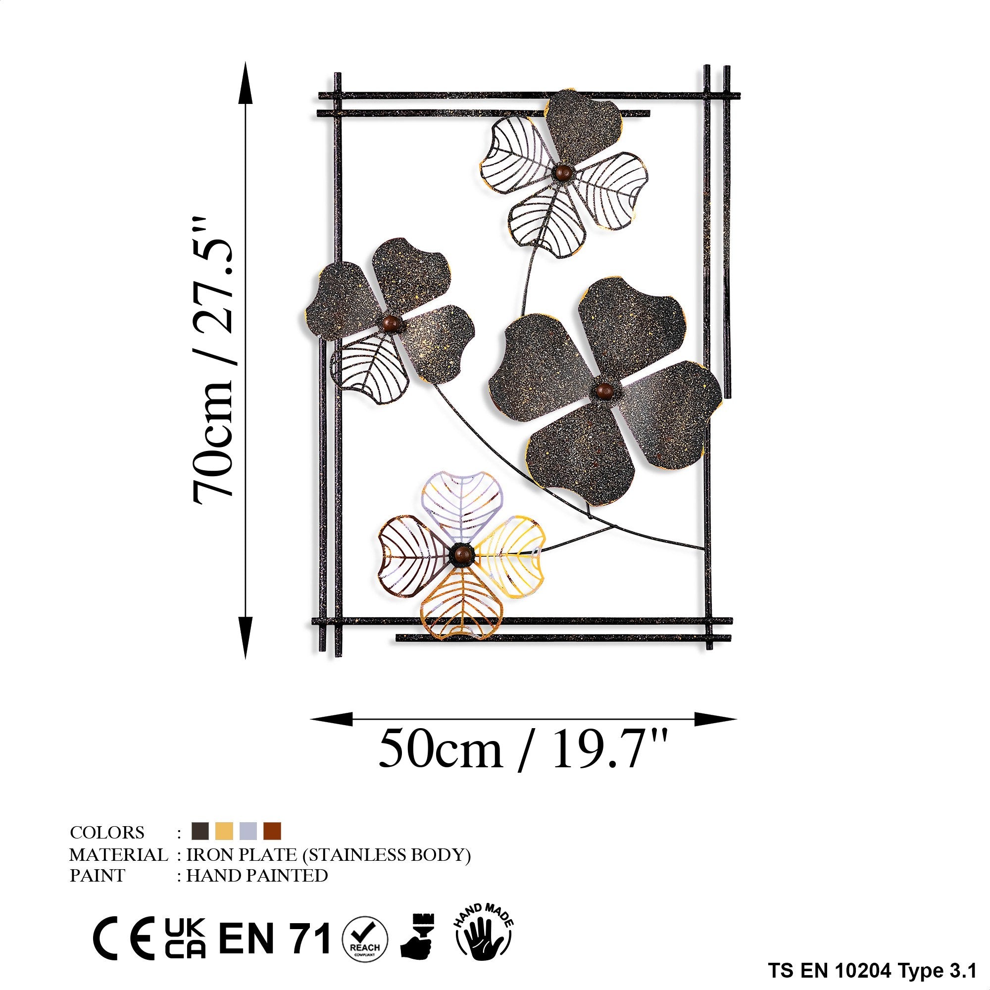 Arte de Parede Metálica Decorativa Multicolor Weinan 2 - Peça Artesanal 50x70cm para Decoração de Interiores