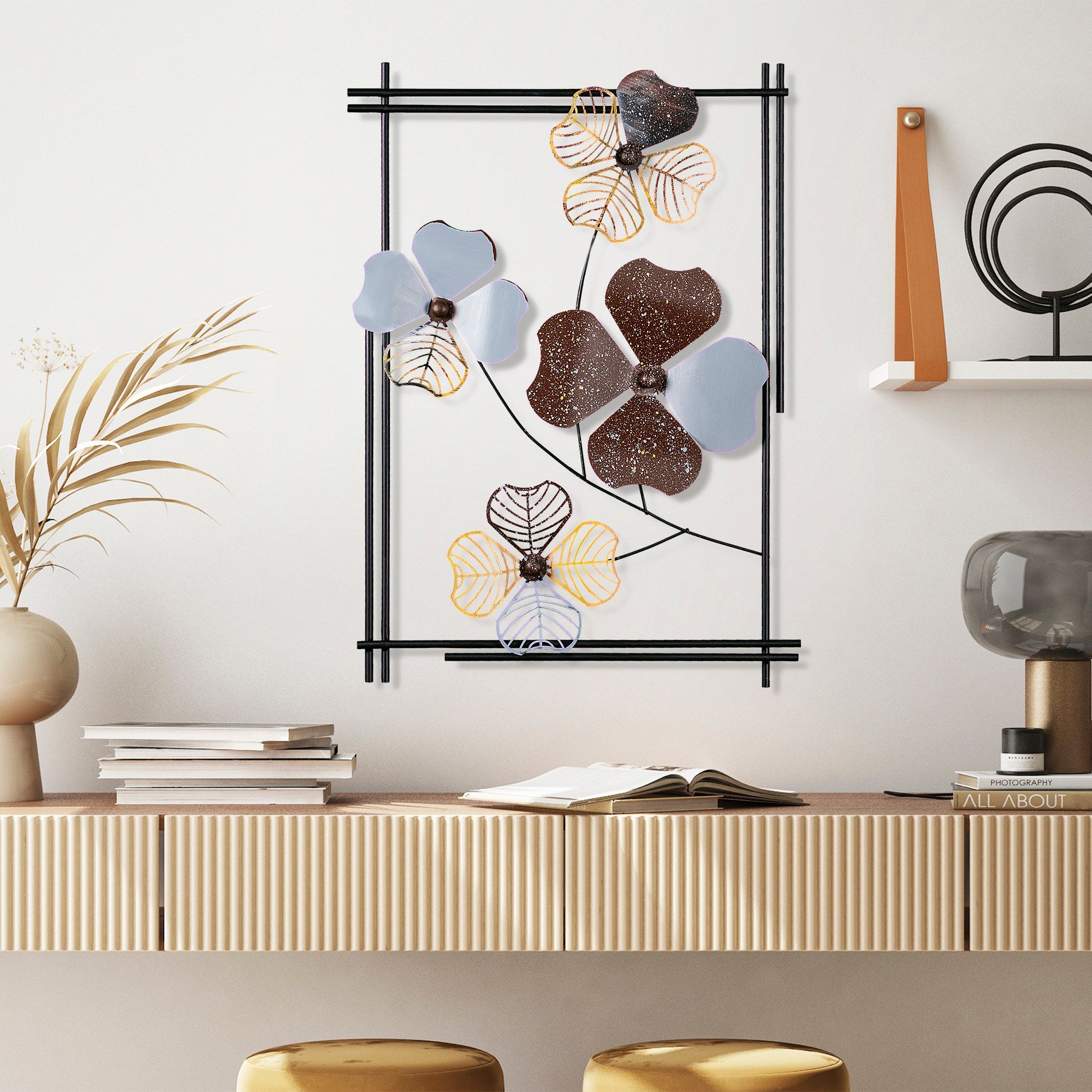 Arte de Parede Metálica Decorativa Multicolor Weinan 3 - Peça Artesanal 50x70cm para Decoração de Interiores