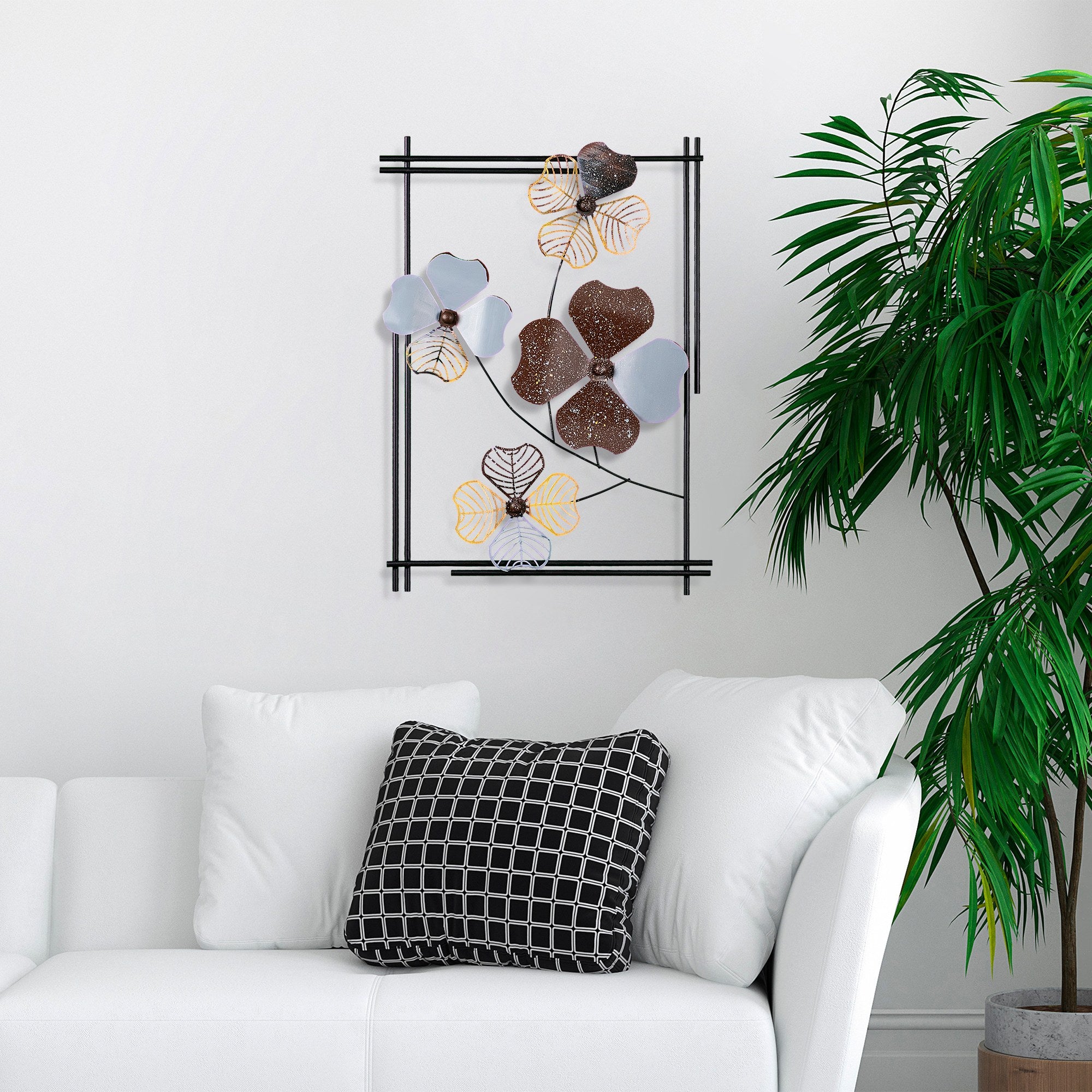 Arte de Parede Metálica Decorativa Multicolor Weinan 3 - Peça Artesanal 50x70cm para Decoração de Interiores