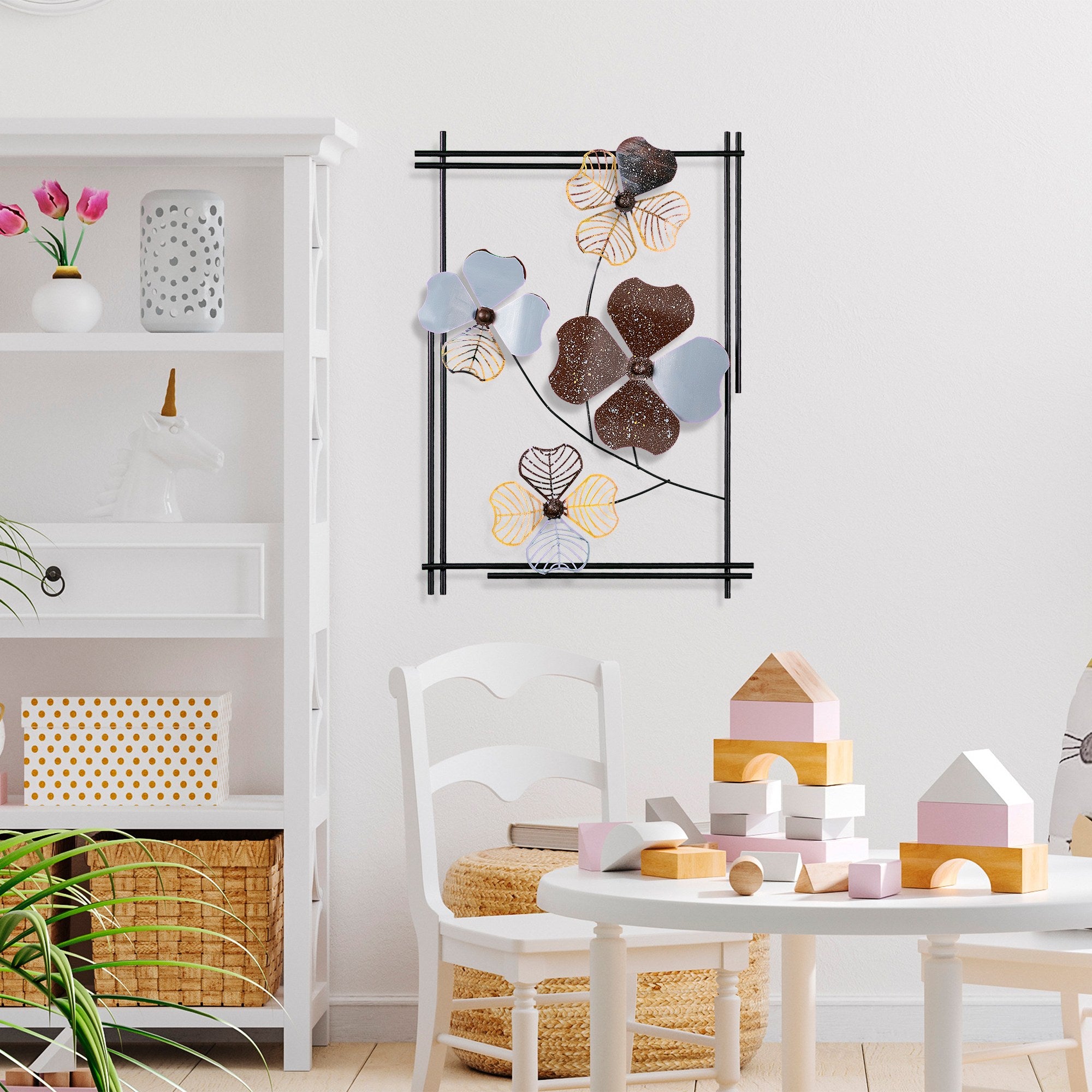 Arte de Parede Metálica Decorativa Multicolor Weinan 3 - Peça Artesanal 50x70cm para Decoração de Interiores