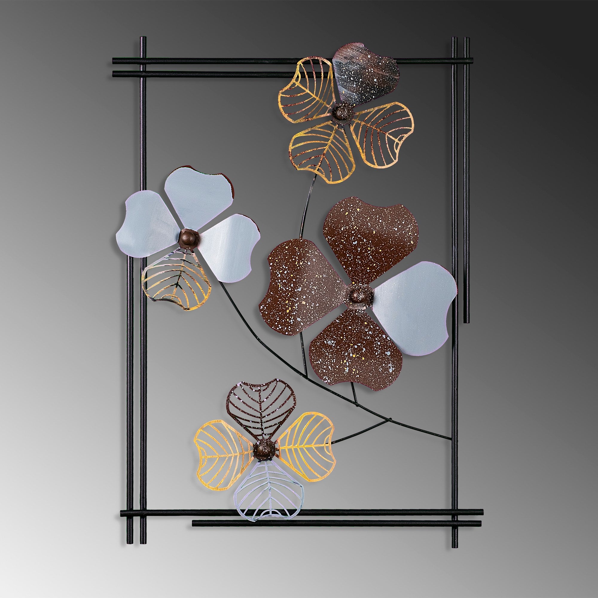 Arte de Parede Metálica Decorativa Multicolor Weinan 3 - Peça Artesanal 50x70cm para Decoração de Interiores