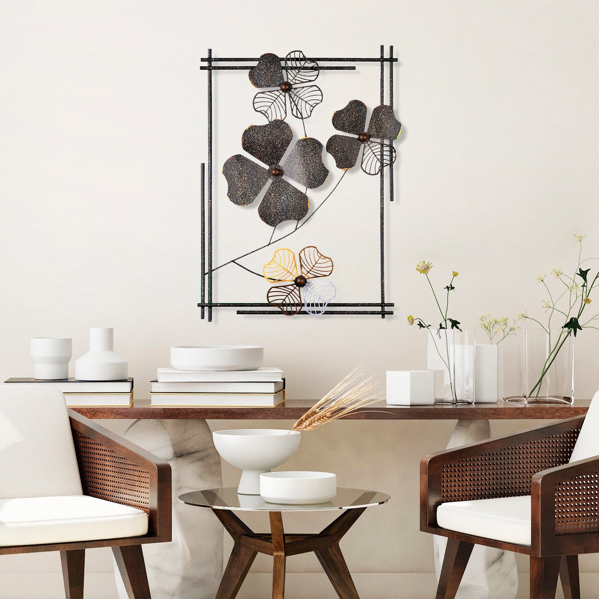 Arte de Parede Metálica Decorativa Shannan 2 Multicolor - Peça Artesanal 50x70cm para Decoração de Interiores