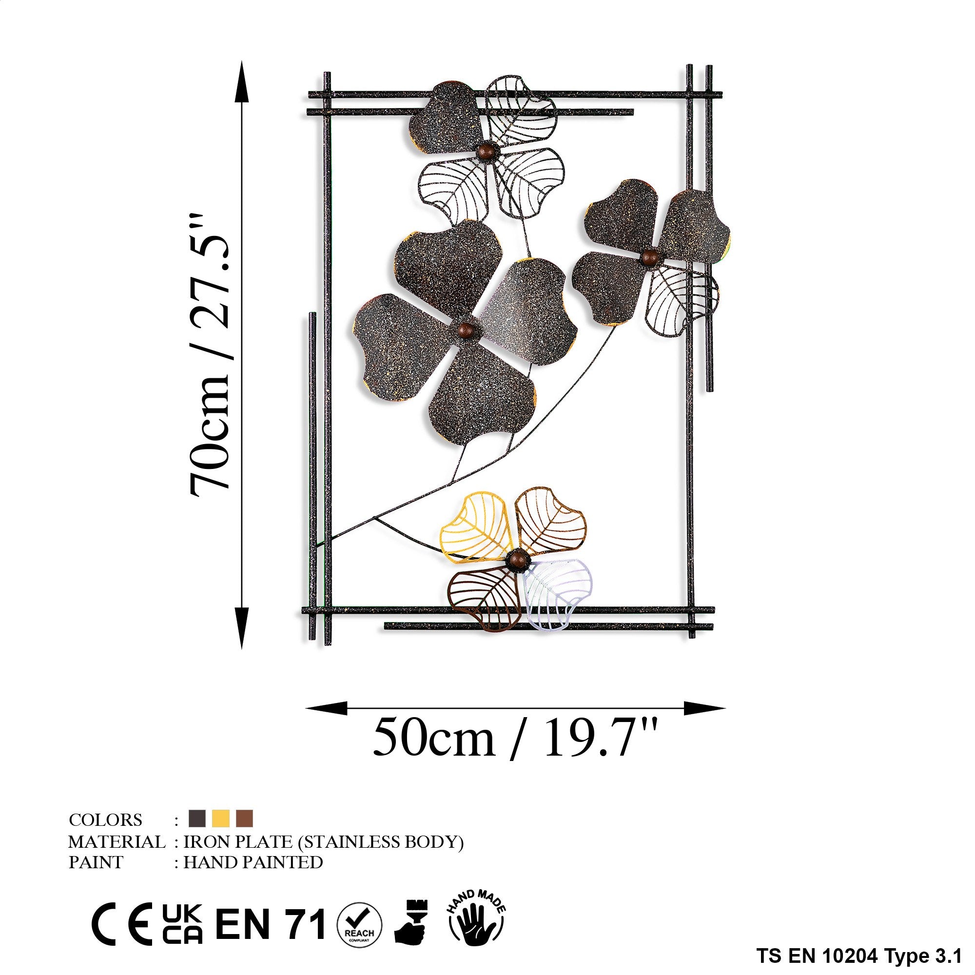 Arte de Parede Metálica Decorativa Shannan 2 Multicolor - Peça Artesanal 50x70cm para Decoração de Interiores
