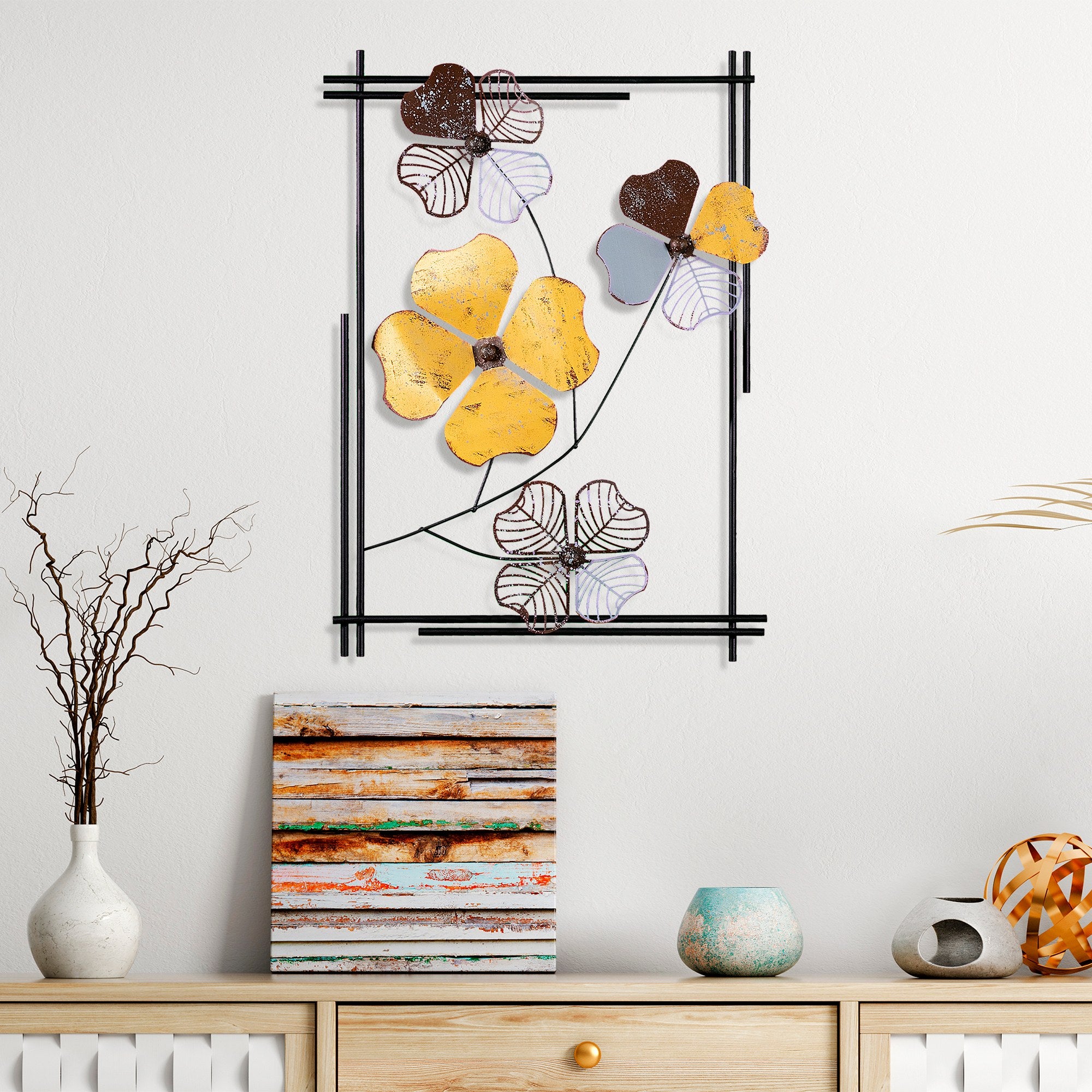 Arte de Parede Metálica Decorativa Shannan 3 Multicolor - Peça Artesanal 50x70cm para Decoração de Interiores