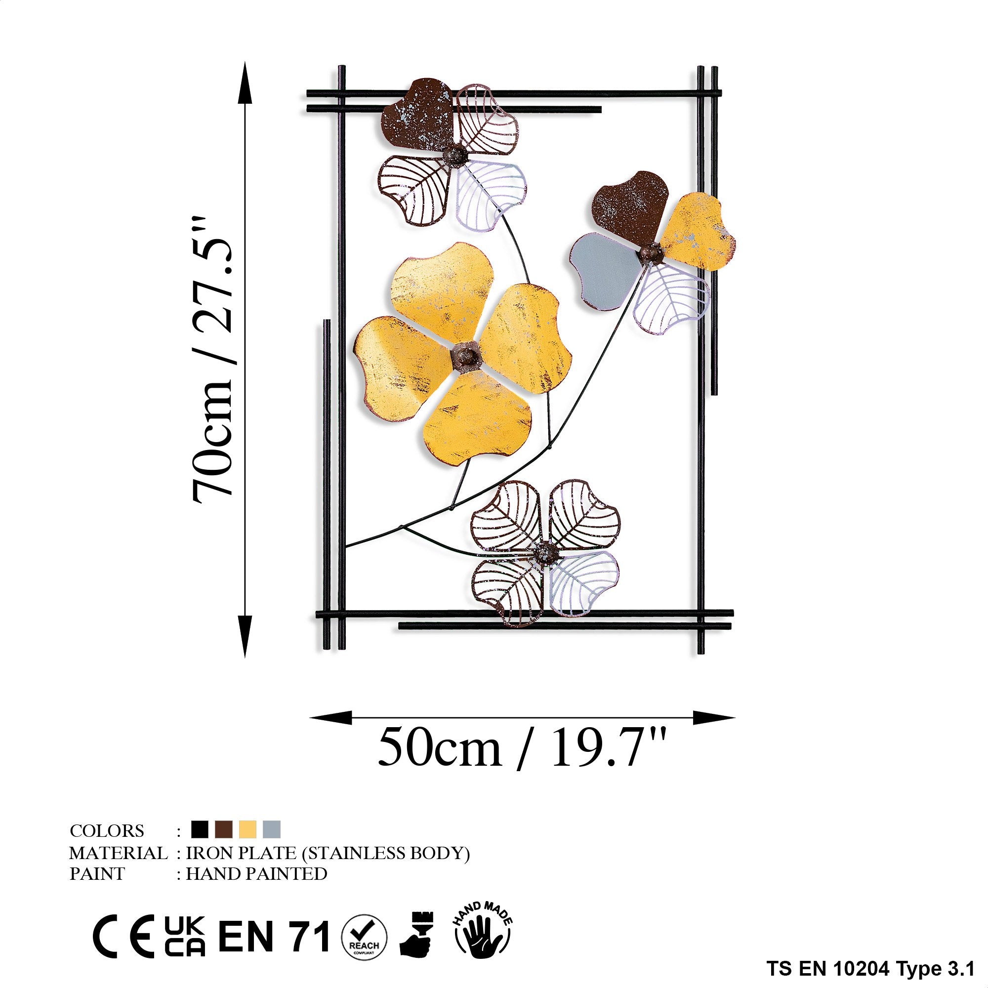 Arte de Parede Metálica Decorativa Shannan 3 Multicolor - Peça Artesanal 50x70cm para Decoração de Interiores