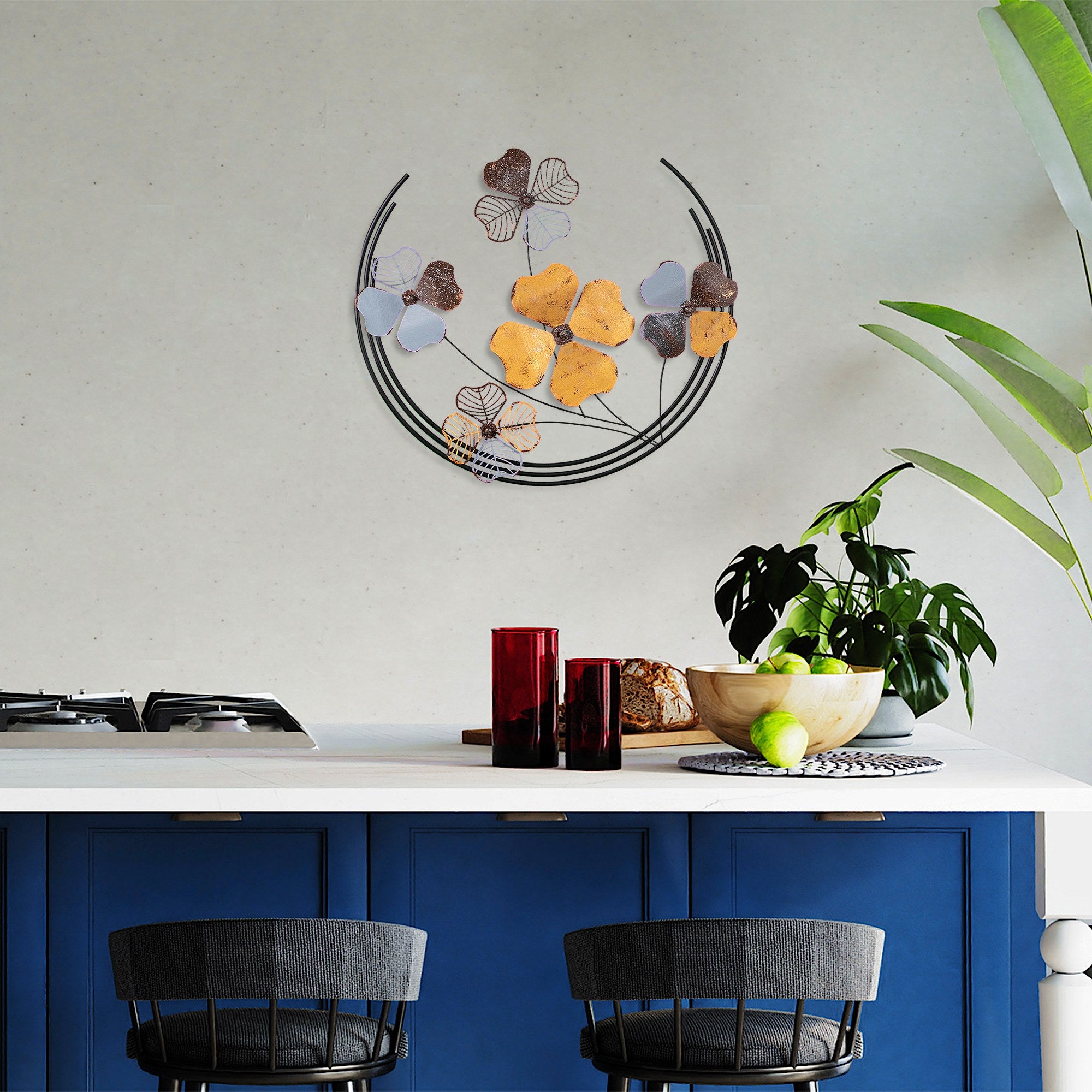 Arte de Parede Metálica Haiyang 2 - Decoração Multicolor Artesanal 70x62cm