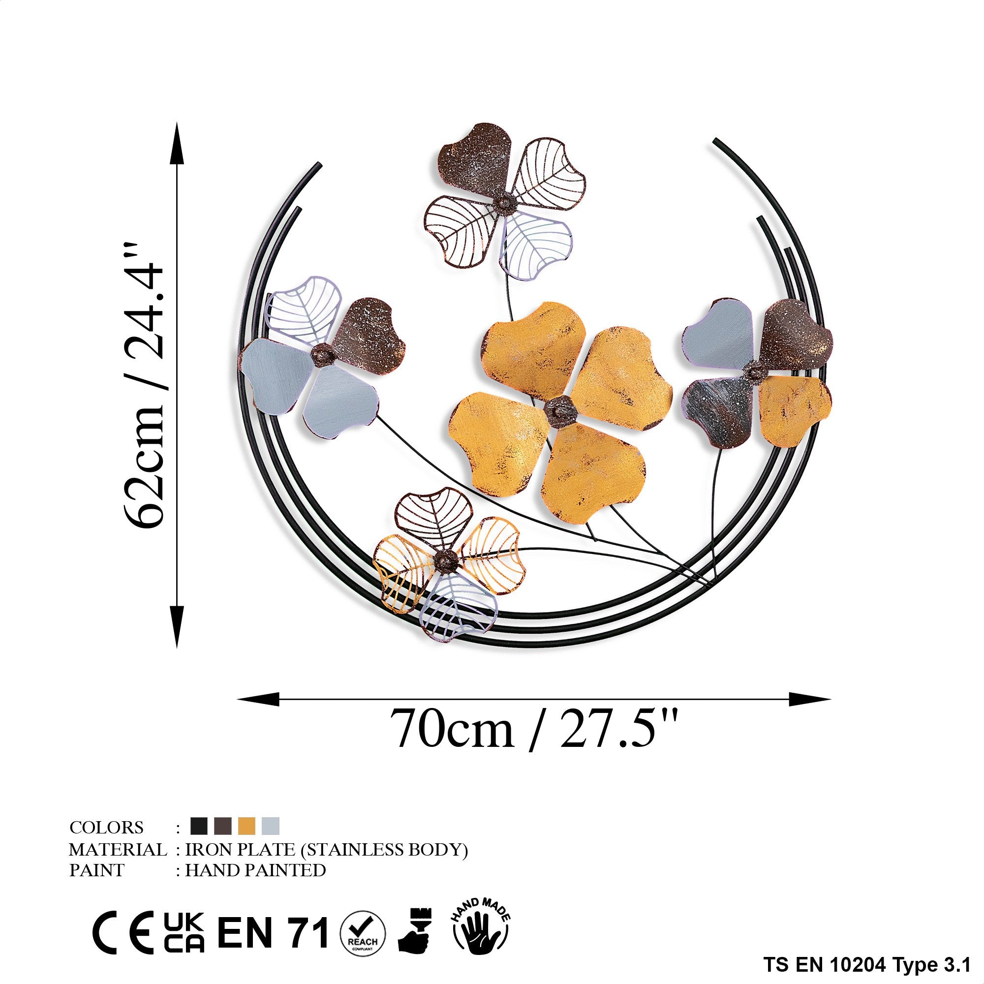 Arte de Parede Metálica Haiyang 2 - Decoração Multicolor Artesanal 70x62cm