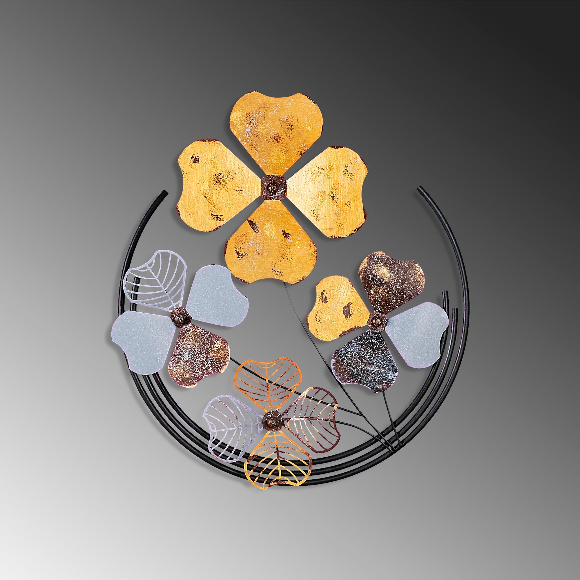 Arte de Parede Metálica Decorativa Shihezi 2 - Peça Artesanal Multicolor 50x50cm para Decoração de Interiores