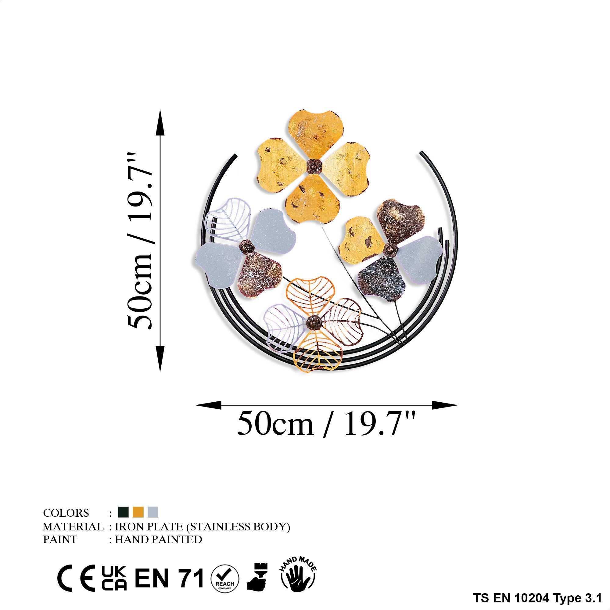 Arte de Parede Metálica Decorativa Shihezi 2 - Peça Artesanal Multicolor 50x50cm para Decoração de Interiores