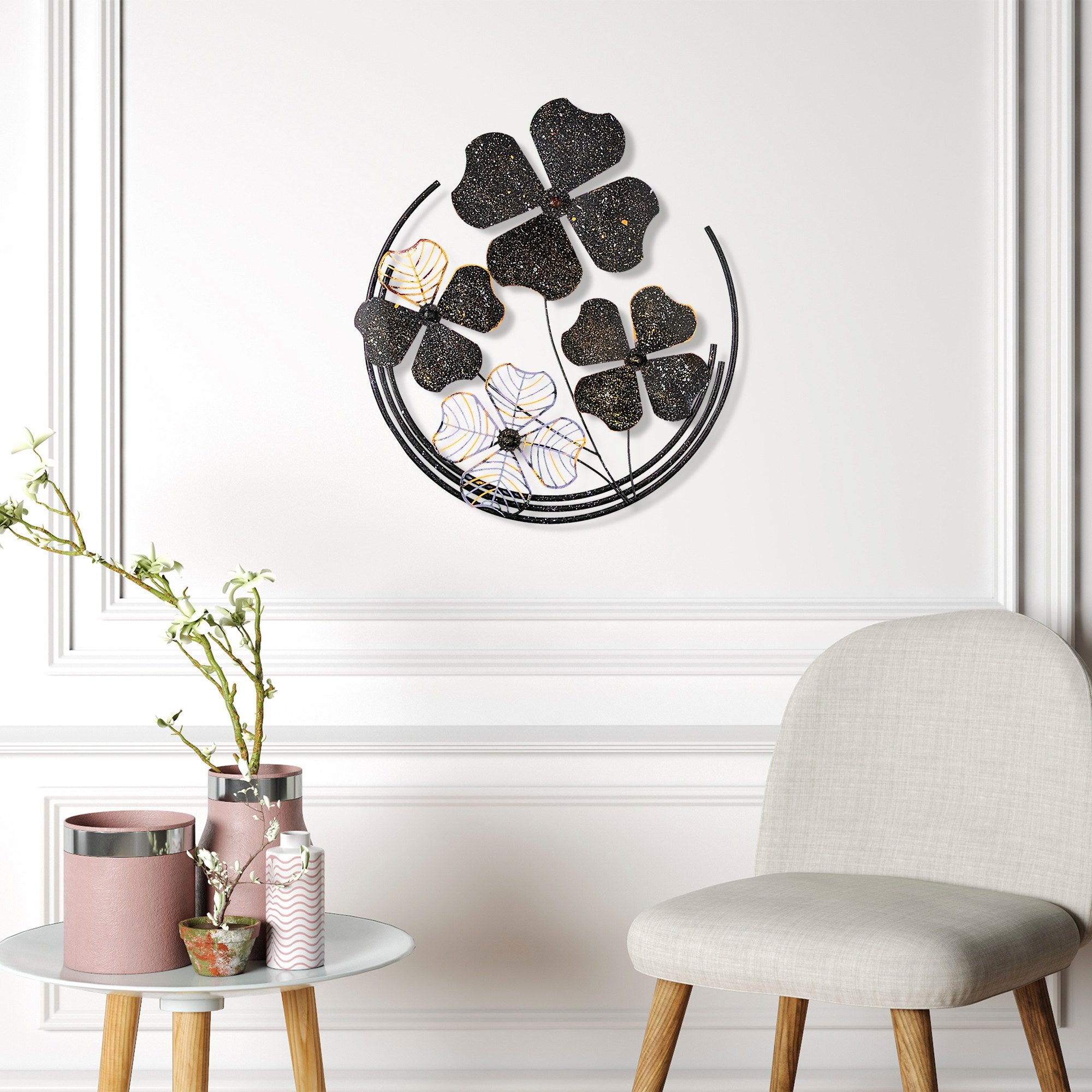 Arte de Parede Metálica Decorativa Shihezi 3 - Peça Artesanal Multicolor 50x50cm para Decoração de Interiores