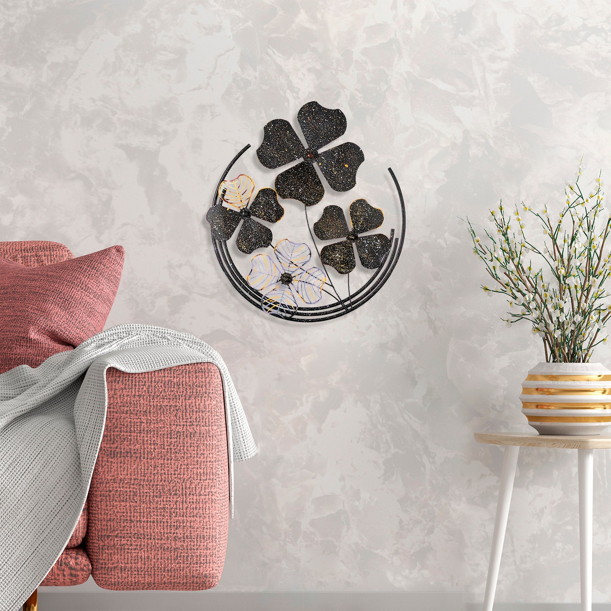 Arte de Parede Metálica Decorativa Shihezi 3 - Peça Artesanal Multicolor 50x50cm para Decoração de Interiores