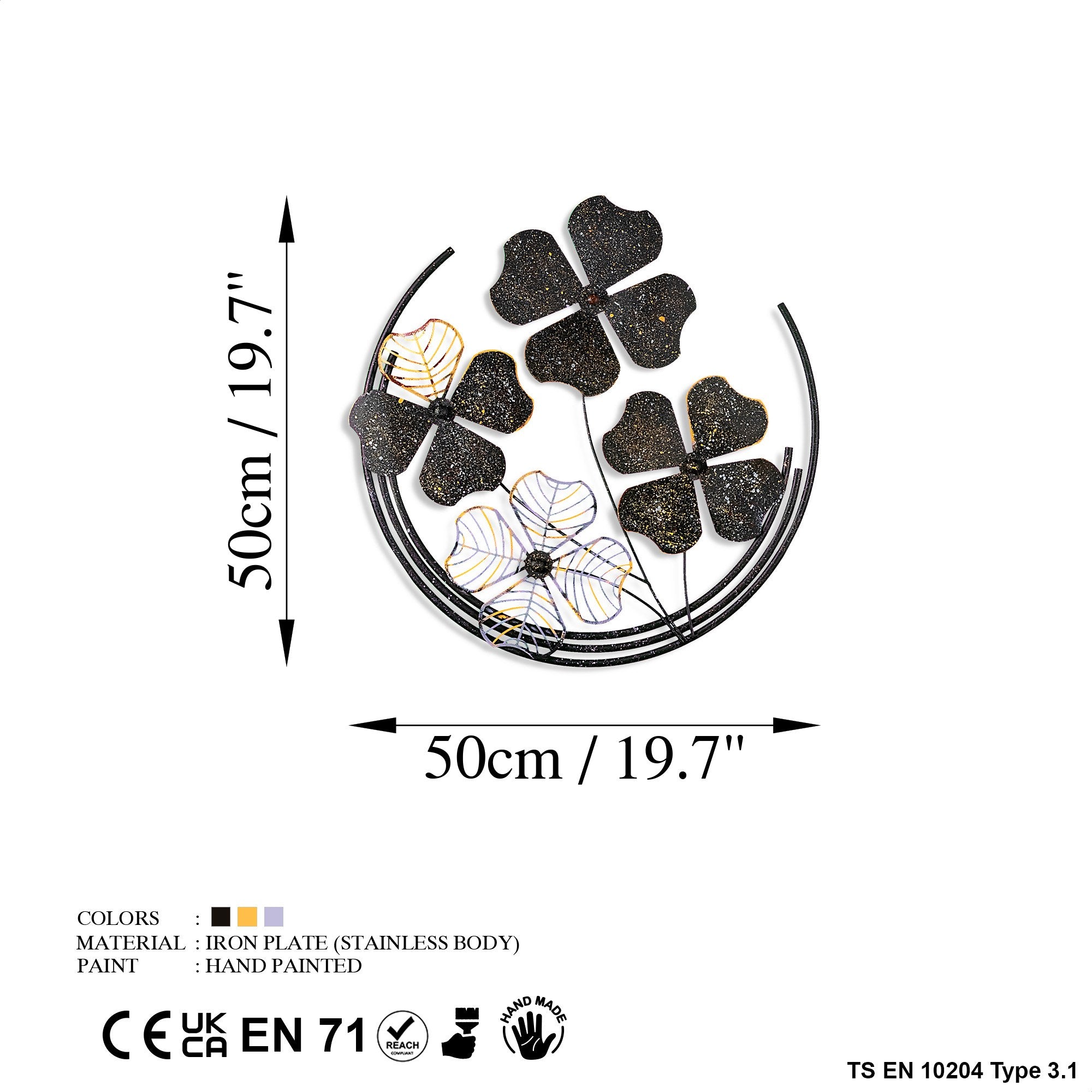 Arte de Parede Metálica Decorativa Shihezi 3 - Peça Artesanal Multicolor 50x50cm para Decoração de Interiores
