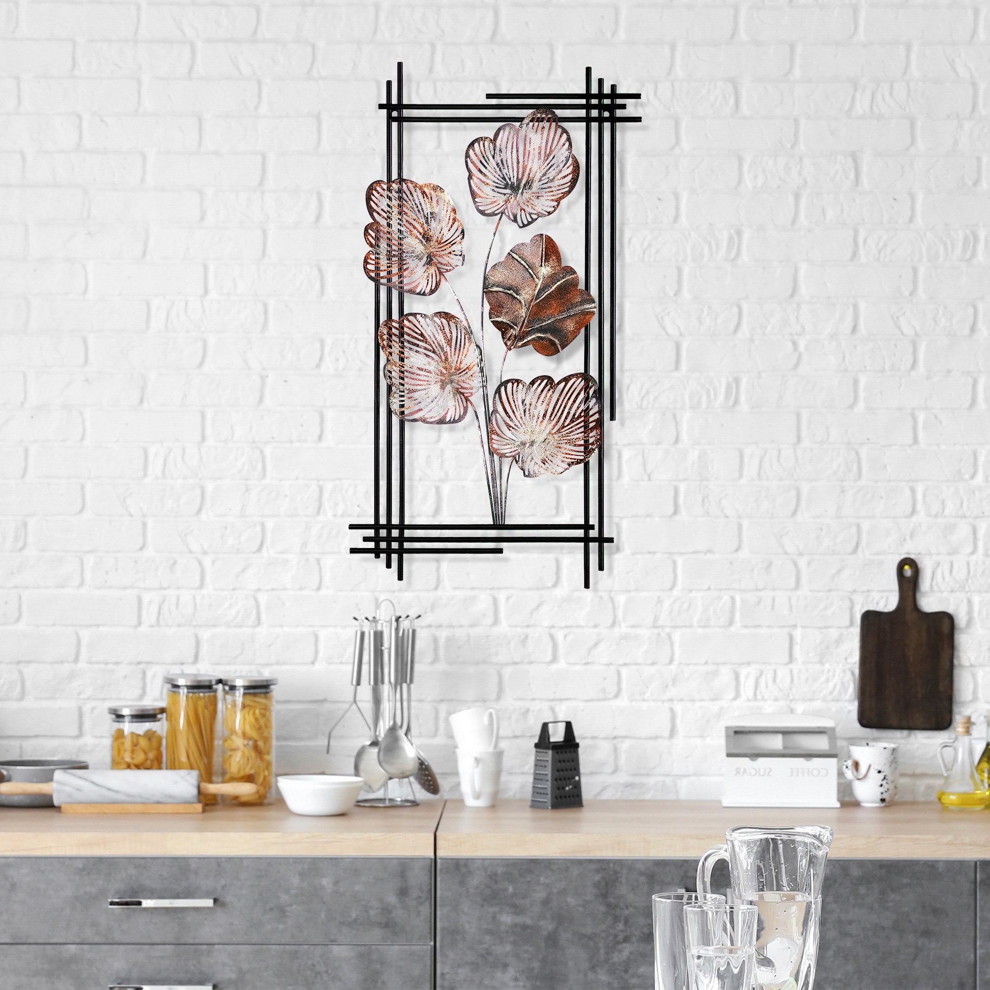 Arte de Parede Metálica Daiyu 3 Multicolor - Acessório Decorativo Artesanal 48x87cm