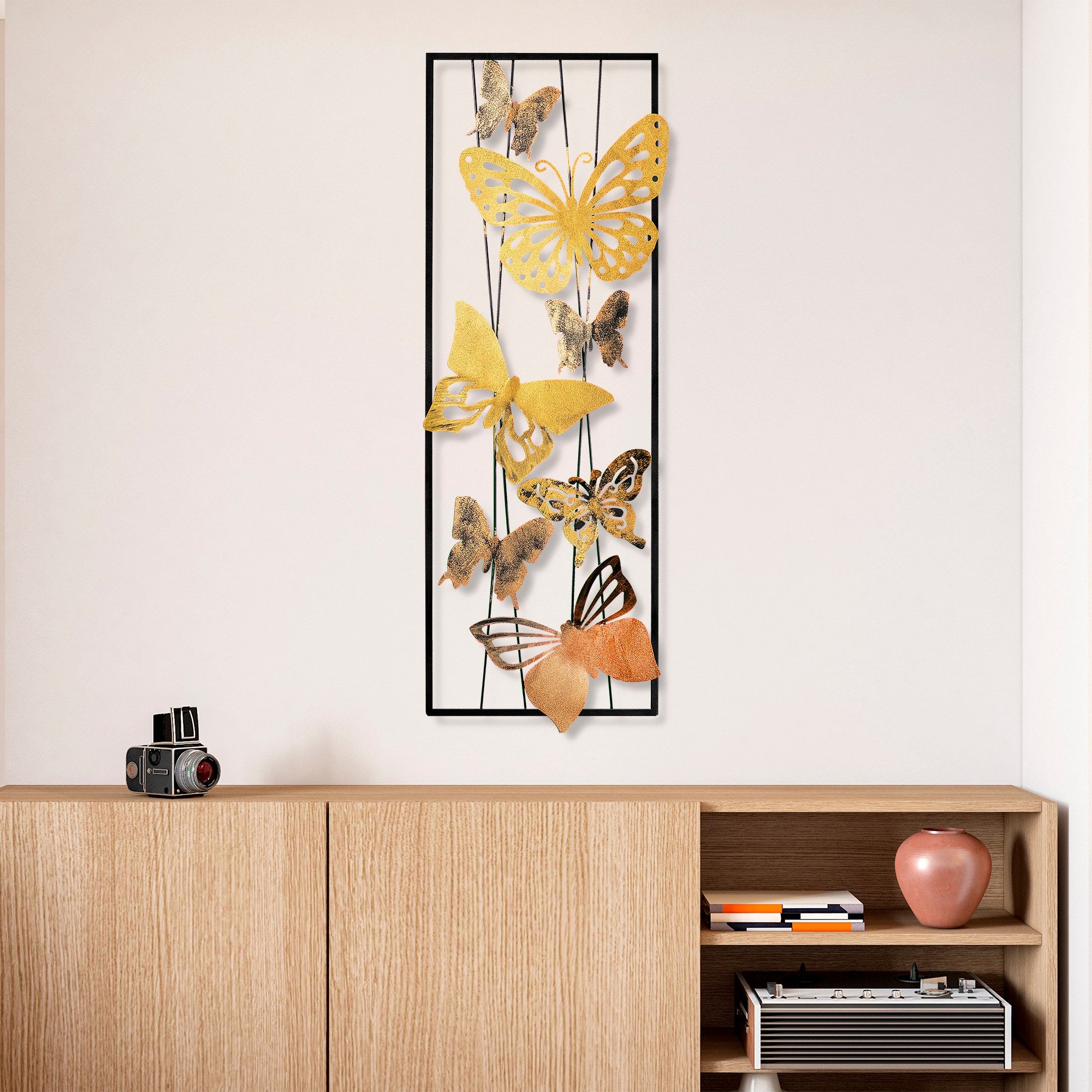 Acessório Decorativo de Parede Kelebek 2 - Metal Multicolor Artesanal 32x90cm