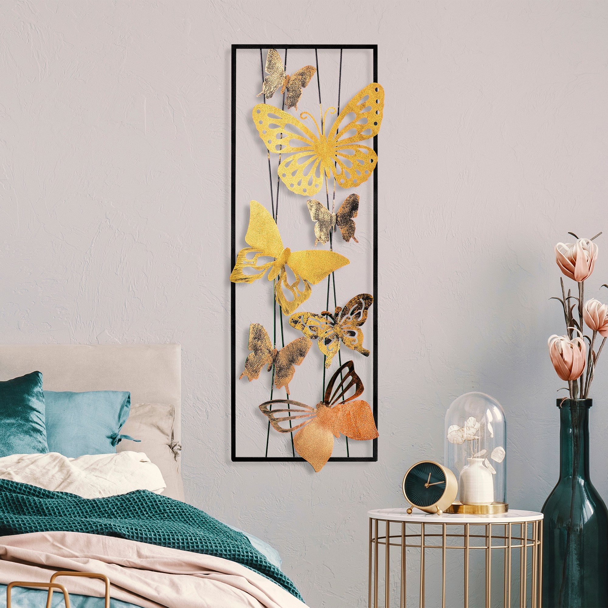 Acessório Decorativo de Parede Kelebek 2 - Metal Multicolor Artesanal 32x90cm