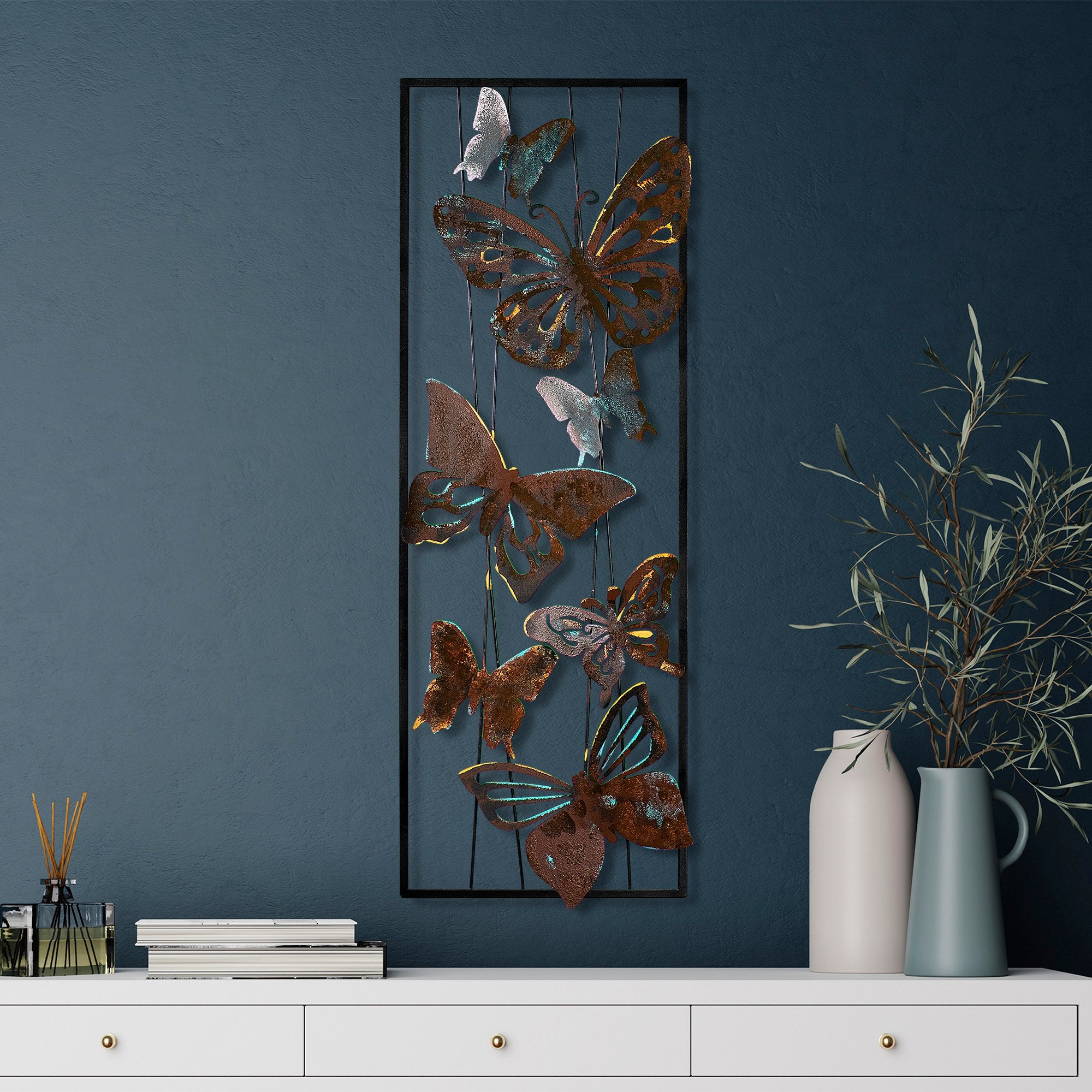 Acessório Decorativo de Parede Kelebek 3 - Metal Multicolor Artesanal 32x90cm
