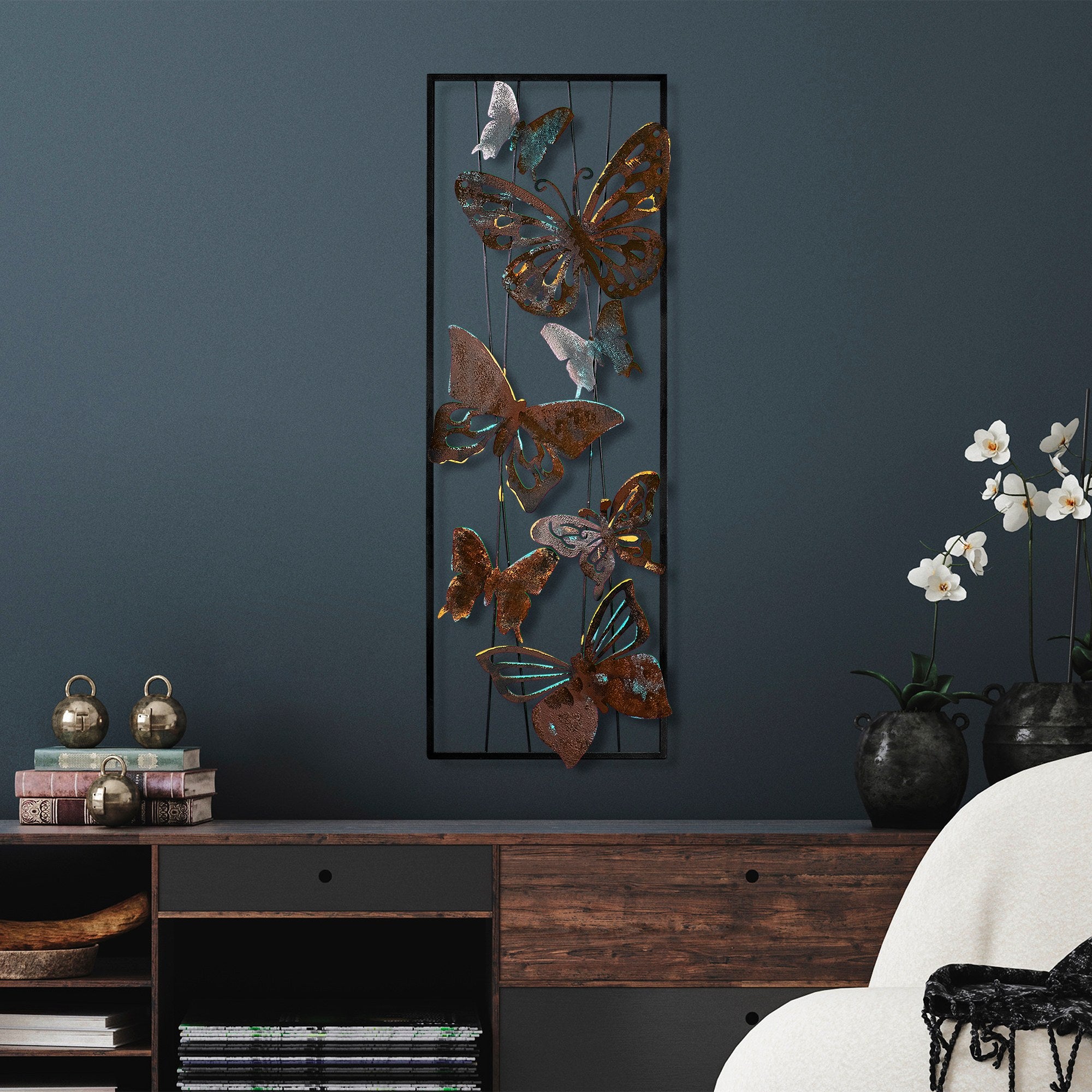 Acessório Decorativo de Parede Kelebek 3 - Metal Multicolor Artesanal 32x90cm