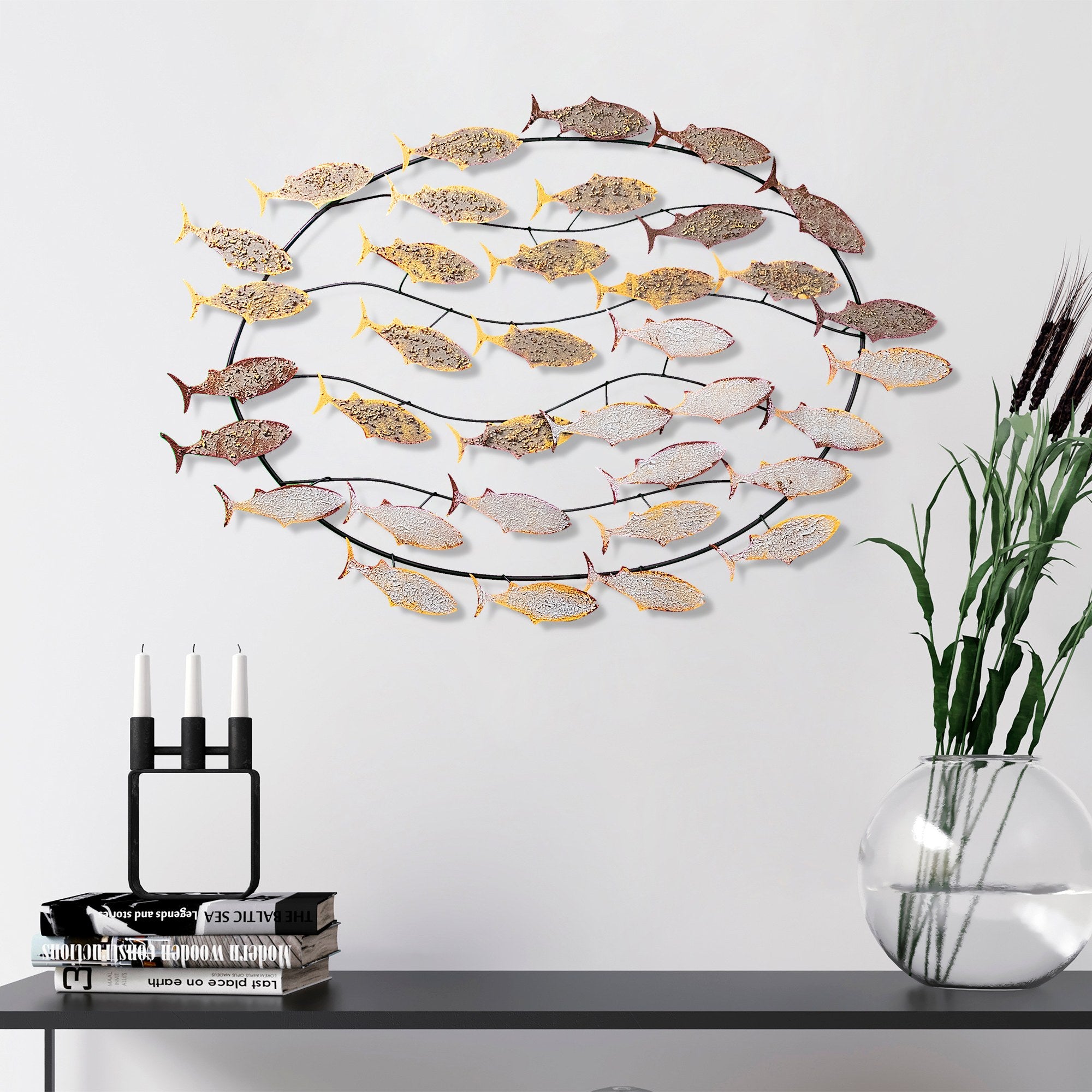 Acessório Decorativo de Parede Alabalık 2 - Metal Multicolor Artesanal 94x58cm
