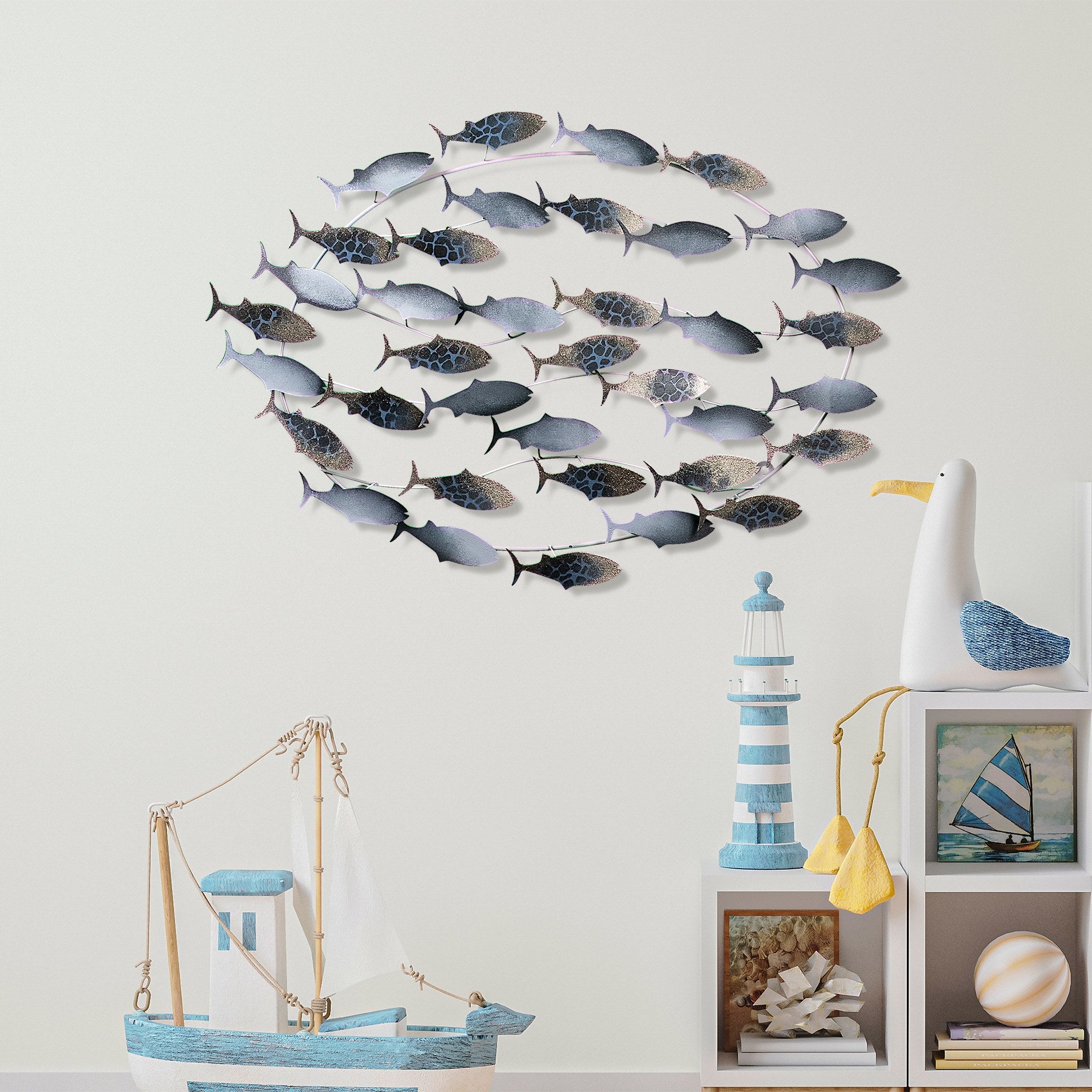 Acessório Decorativo de Parede Alabalık 3 - Metal Multicolor Artesanal 94x58cm