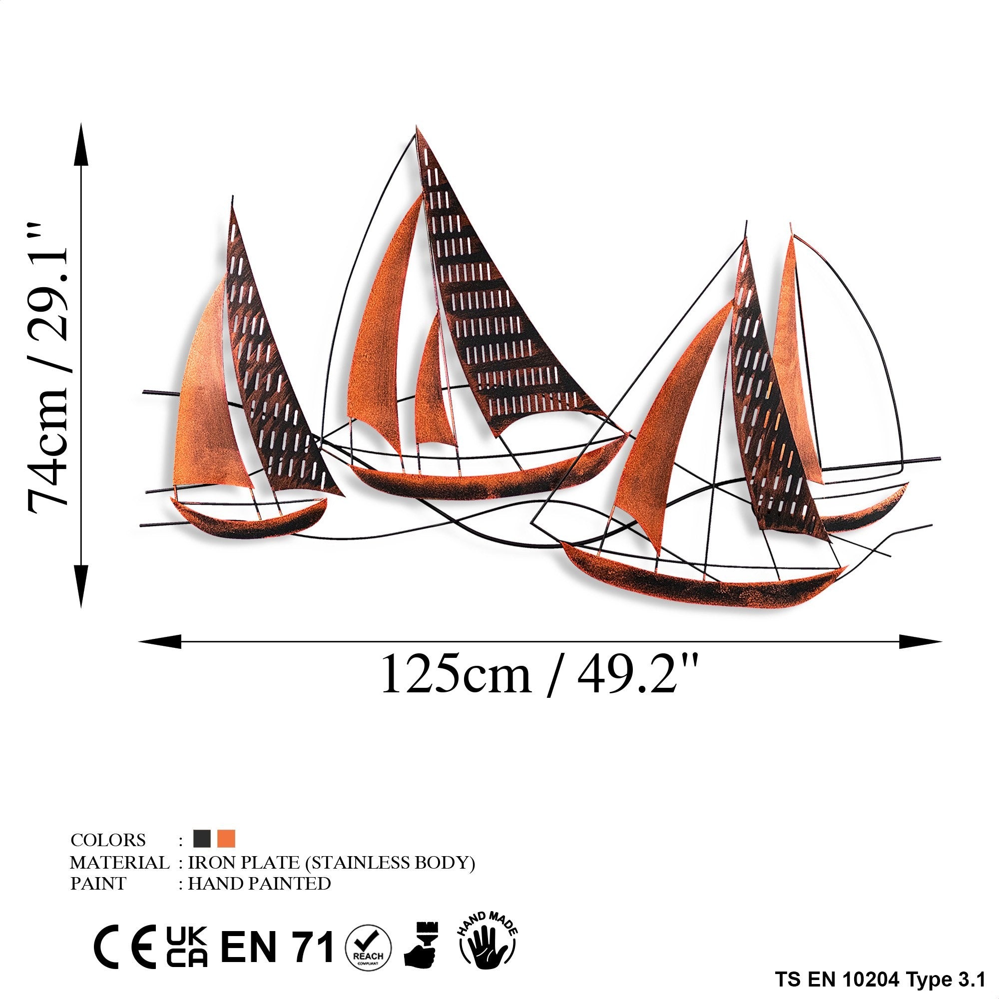 Arte de Parede Metálica Barbaros 3 - Acessório Decorativo Artesanal Multicolor 125x74cm