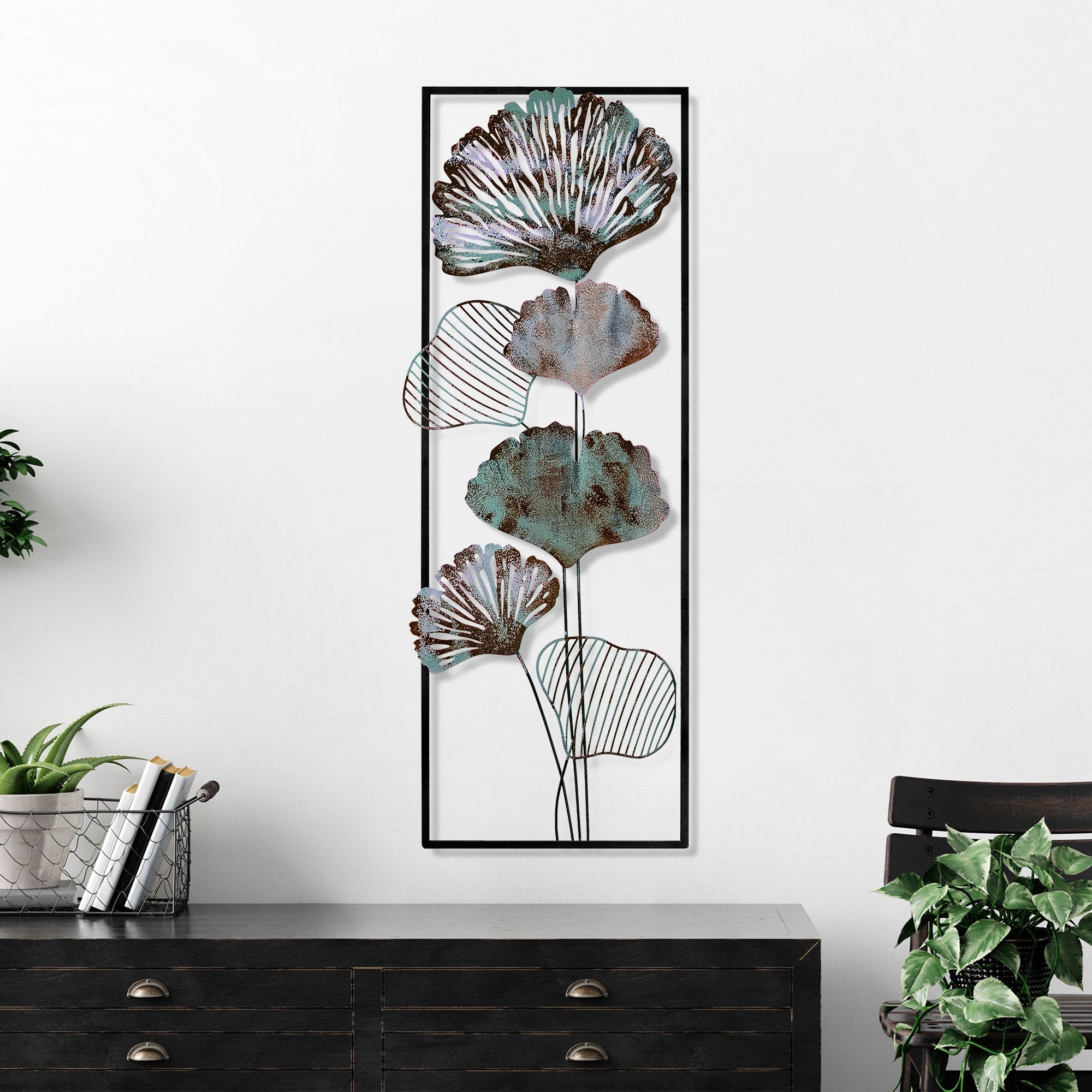 Arte de Parede Metálica Multicolor Artesanal - Acessório Decorativo 32x90cm para Pendurar