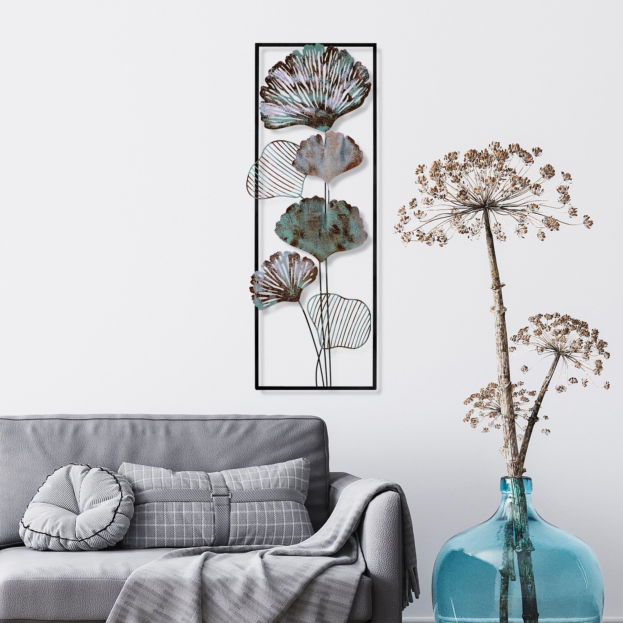 Arte de Parede Metálica Multicolor Artesanal - Acessório Decorativo 32x90cm para Pendurar
