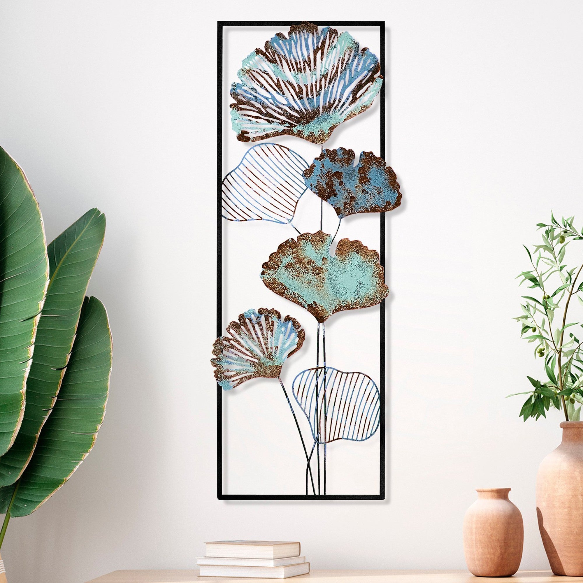 Arte de Parede Metálica Multicolor Artesanal - Acessório Decorativo 32x90cm para Pendurar