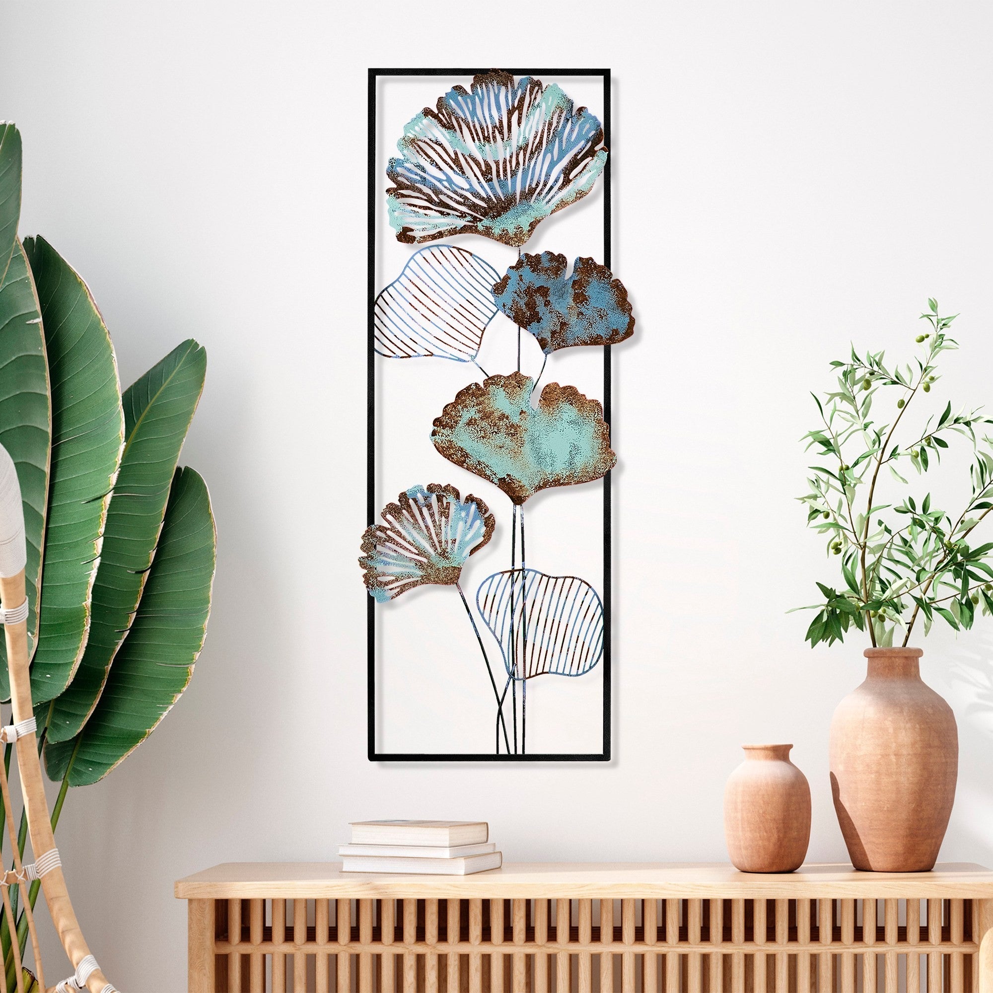 Arte de Parede Metálica Multicolor Artesanal - Acessório Decorativo 32x90cm para Pendurar