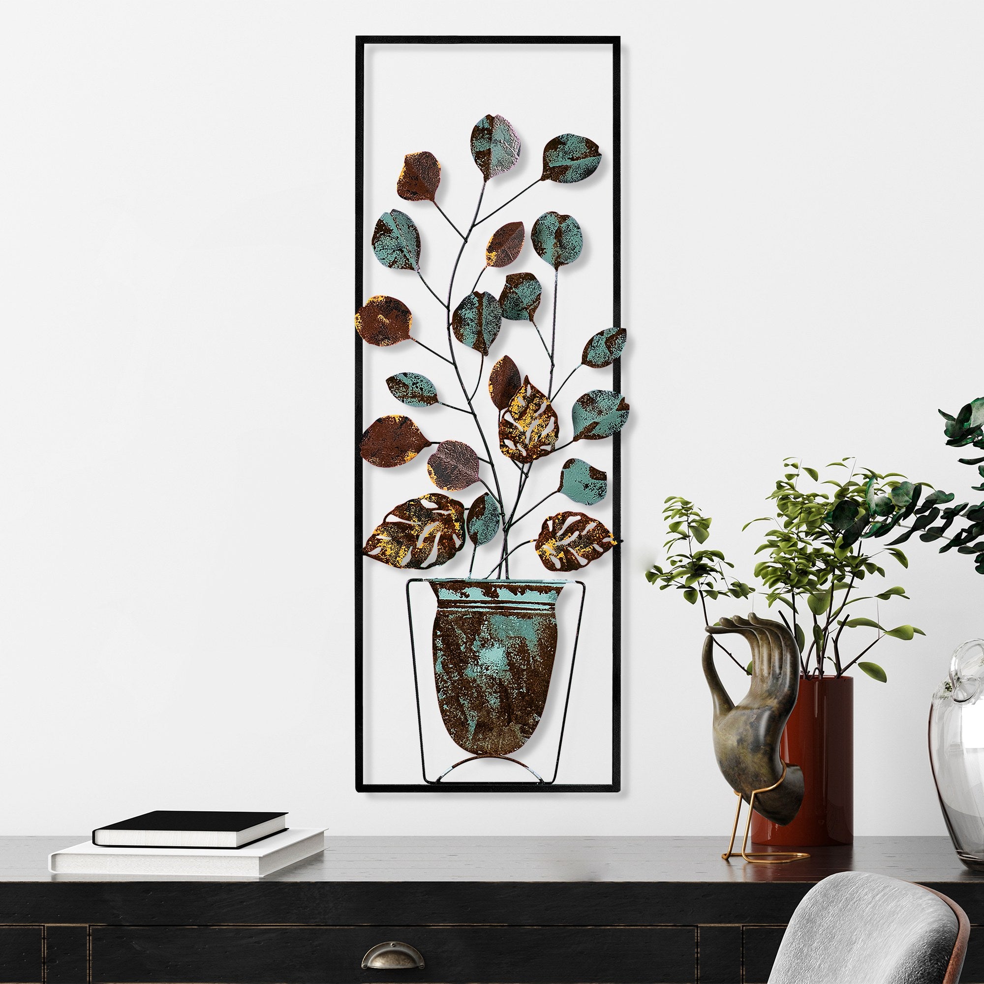 Acessório Decorativo de Parede em Metal Multicolor Alder - Peça Artesanal 32x90cm