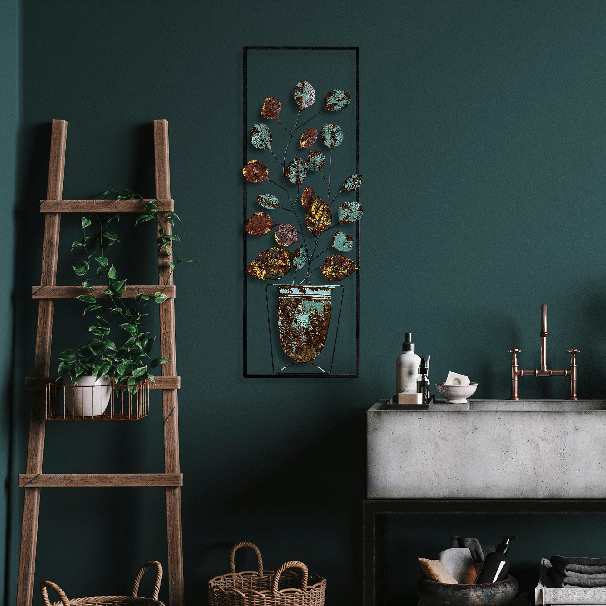 Acessório Decorativo de Parede em Metal Multicolor Alder - Peça Artesanal 32x90cm