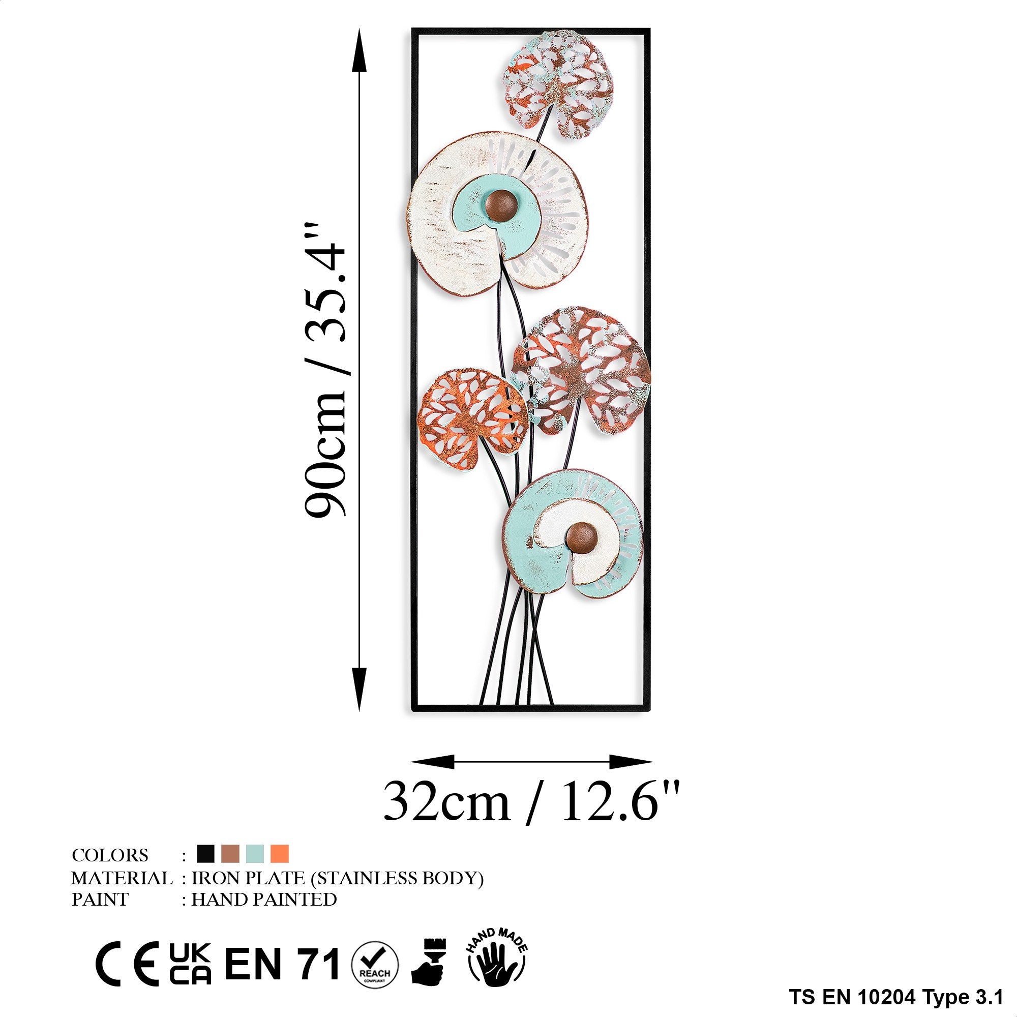 Acessório Decorativo de Parede em Metal - Videira Multicolor 32x90cm Artesanal