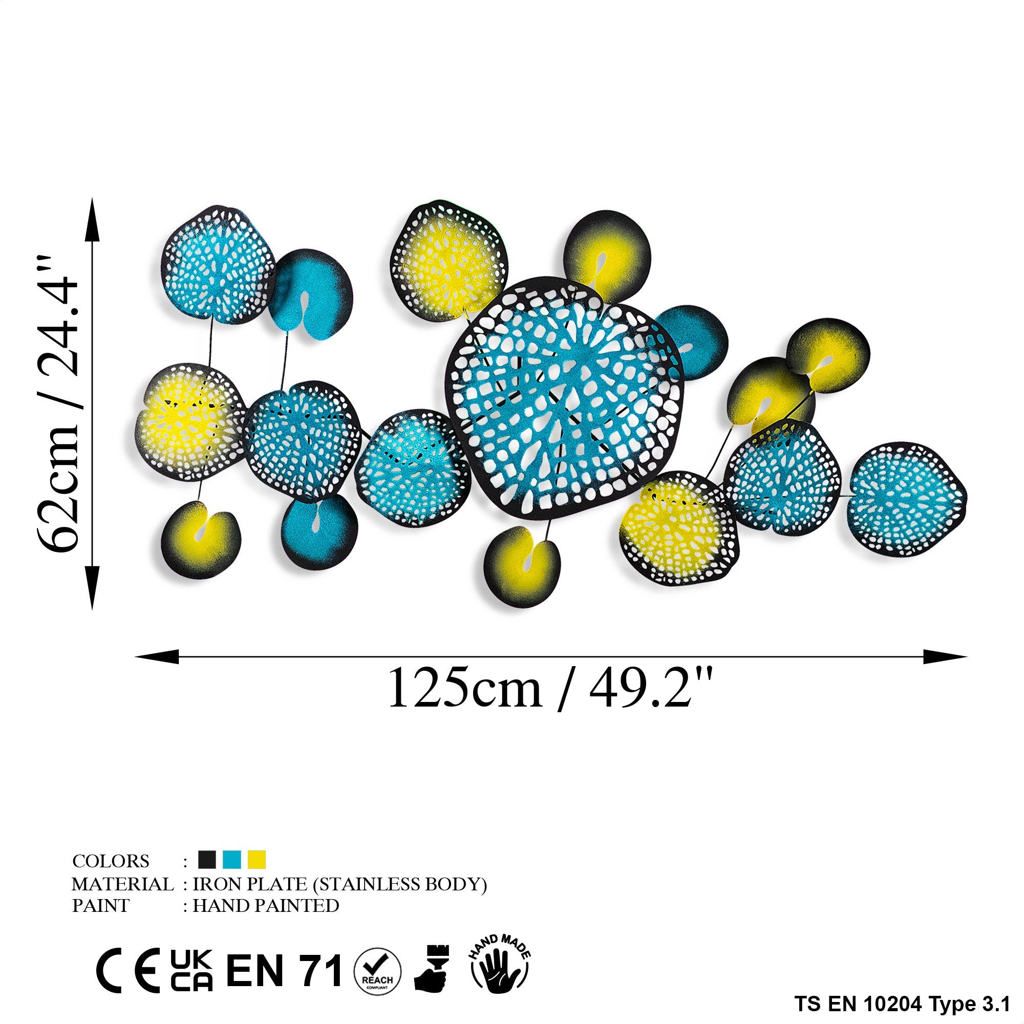 Acessório Decorativo de Parede Nenuharps 1 - Metal Multicolor Artesanal 125x62cm