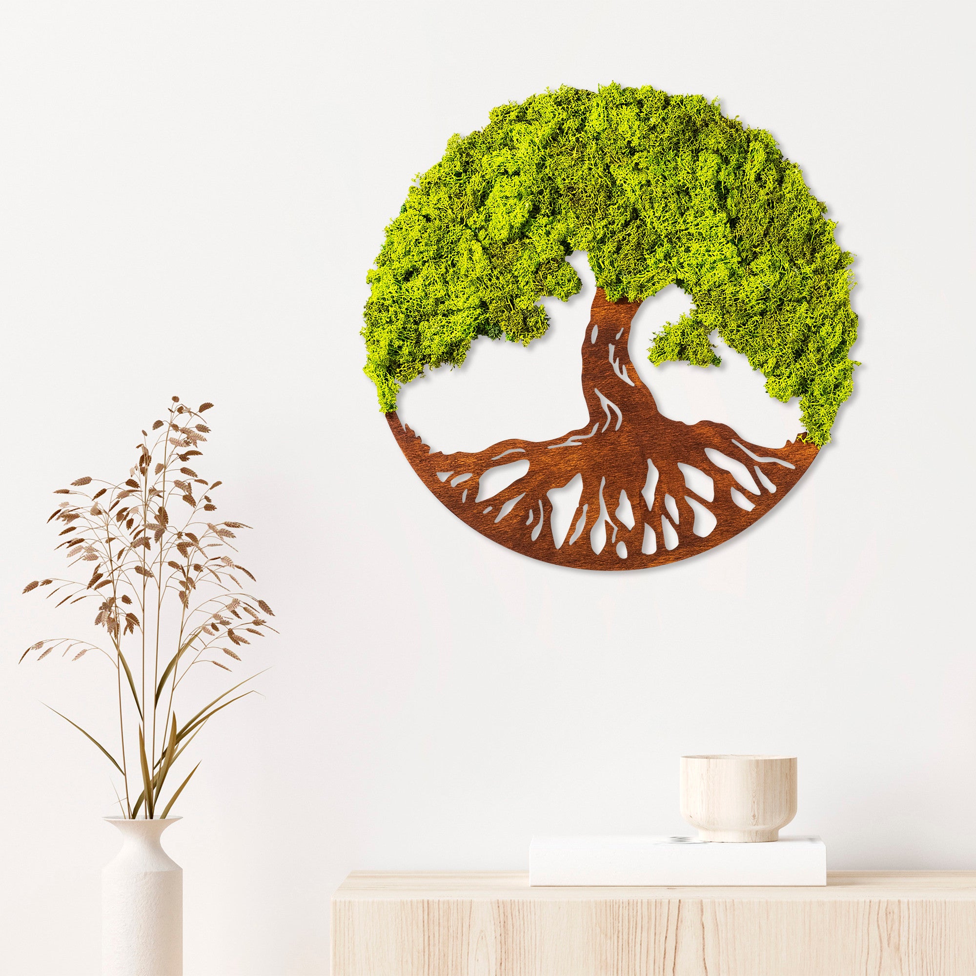 Acessório de parede decorativo feito à mão, verde, 44 x 1 x 44 cm | 100% MDF/MOSS, 6 mm de espessura | Variações de cores exclusivas para uma decoração elegante