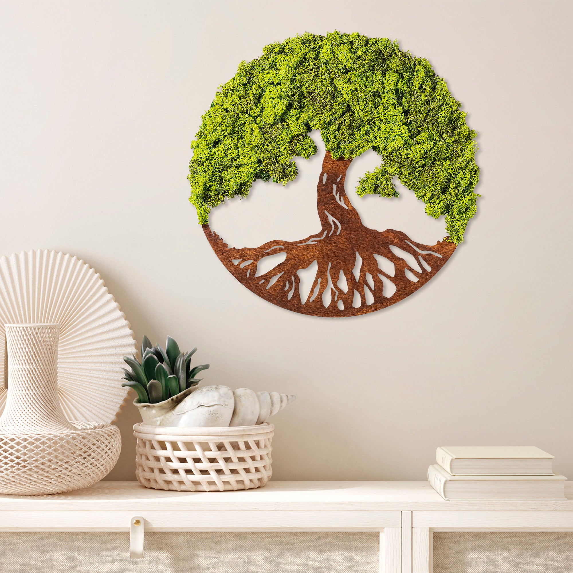 Acessório de parede decorativo feito à mão, verde, 44 x 1 x 44 cm | 100% MDF/MOSS, 6 mm de espessura | Variações de cores exclusivas para uma decoração elegante