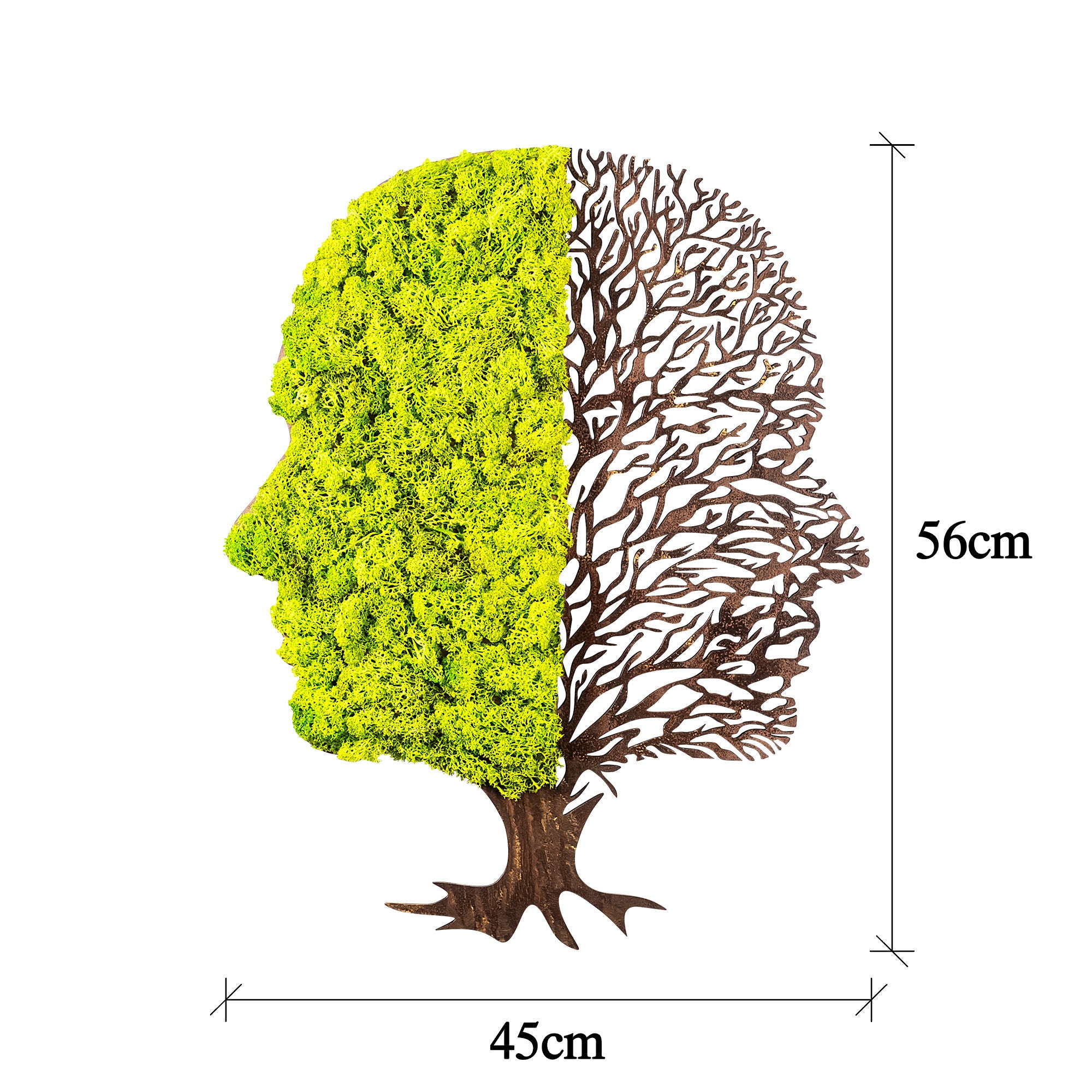 Acessório de parede decorativo feito à mão, verde e marrom, 45 x 1 x 56 cm | 100% MDF/MOSS, 6 mm de espessura | Design exclusivo, perfeito para decoração de casa e paredes de destaque