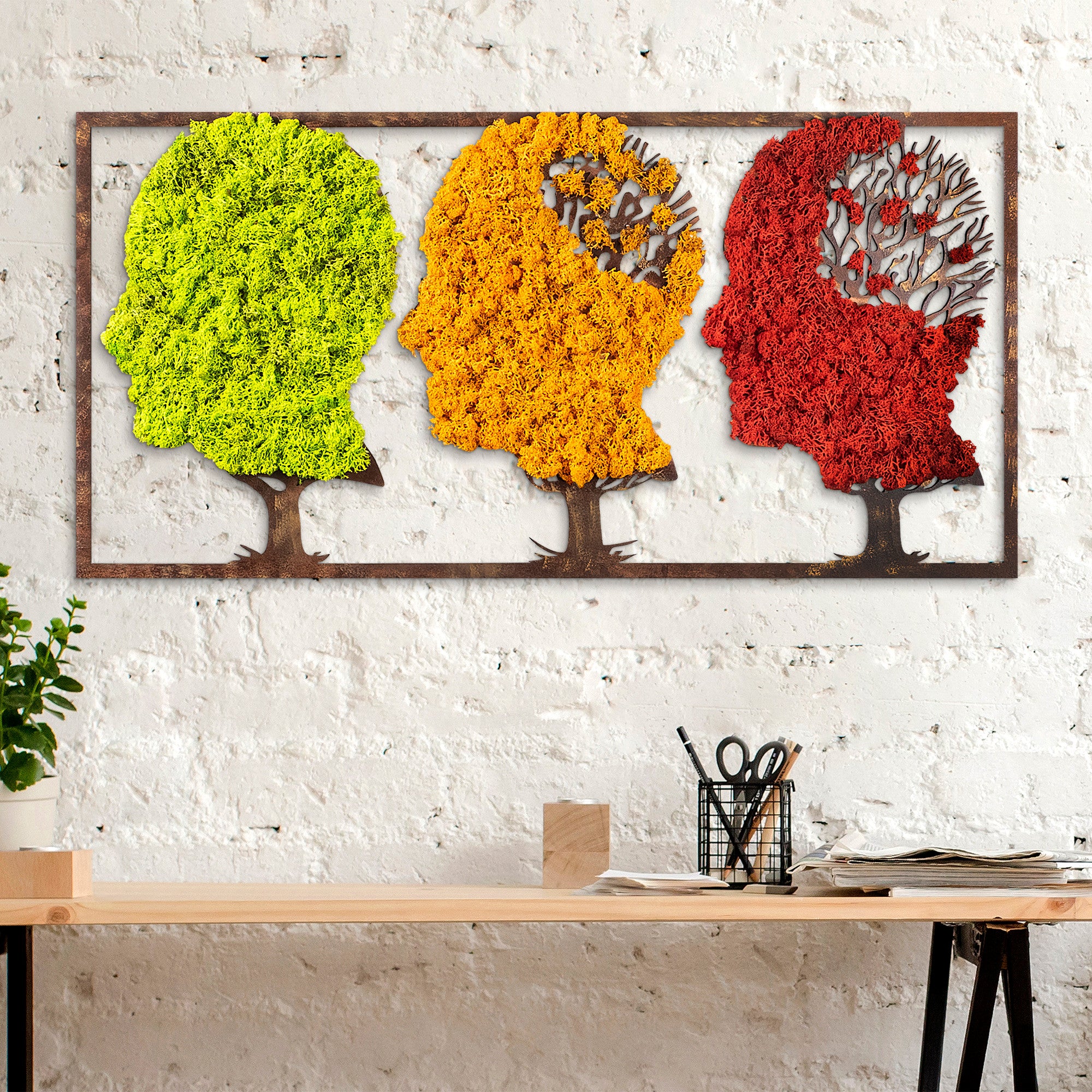 Acessório de parede decorativo feito à mão, 86 x 1 x 43 cm | 100% MDF/MOSS, 6 mm de espessura | Design exclusivo em verde, laranja e vermelho, perfeito para decoração de casa!