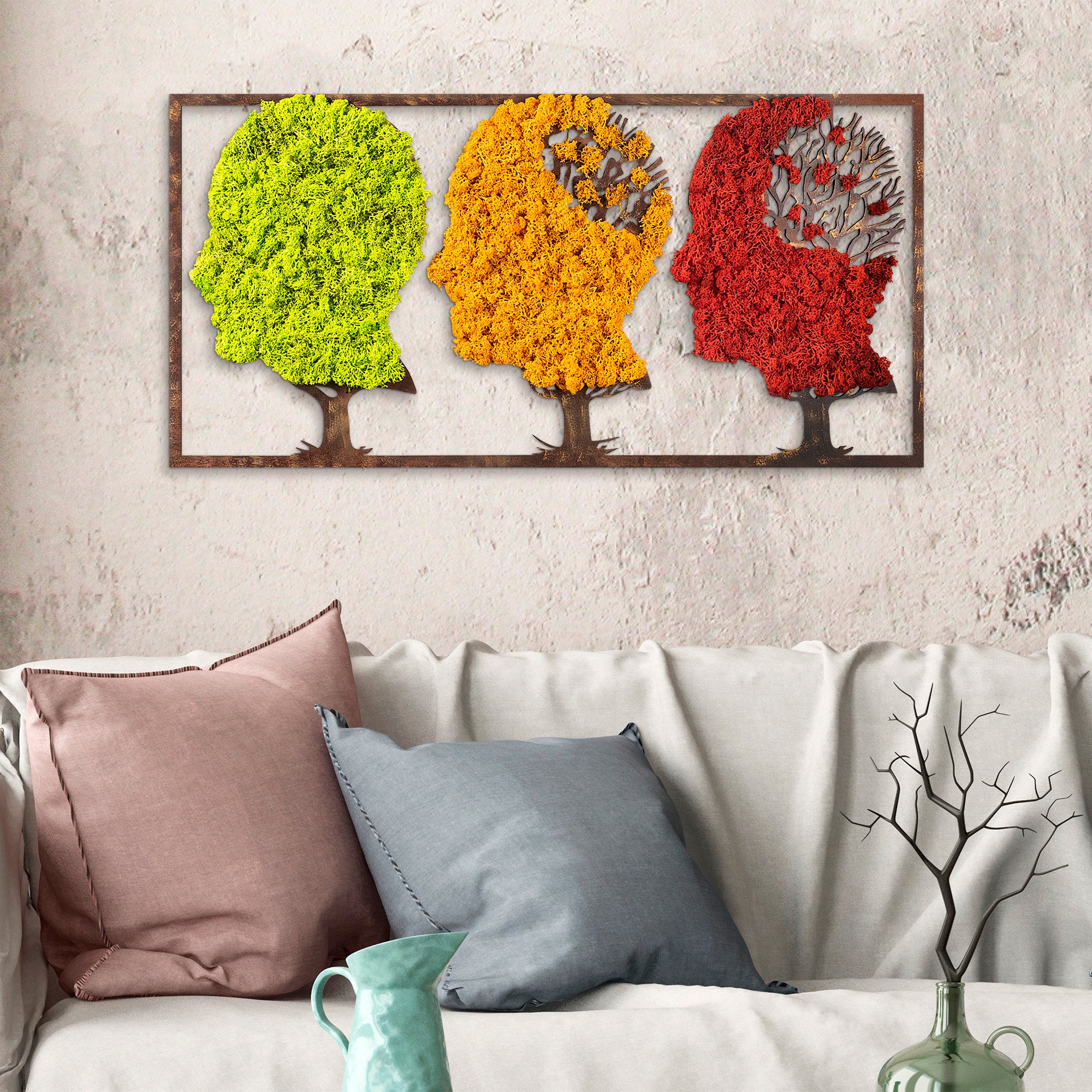 Acessório de parede decorativo feito à mão, 86 x 1 x 43 cm | 100% MDF/MOSS, 6 mm de espessura | Design exclusivo em verde, laranja e vermelho, perfeito para decoração de casa!