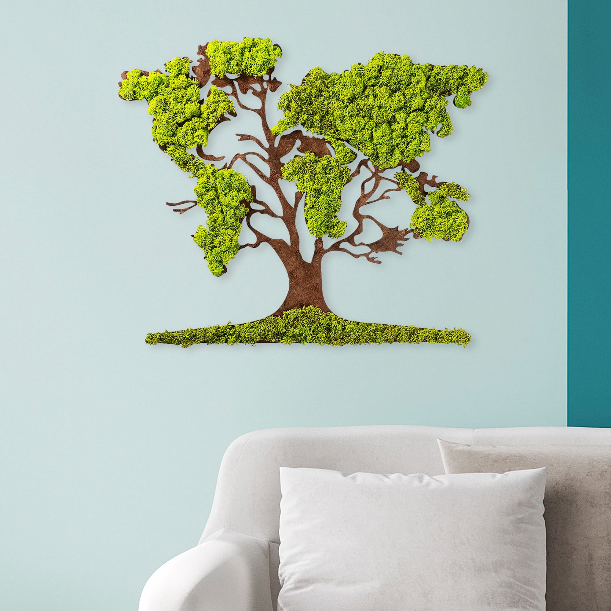 Acessório de parede decorativo feito à mão, verde e marrom, 71 x 1 x 59 cm | 100% MDF/MUSGO, 6 mm de espessura | Design exclusivo com variações naturais para decoração de casa