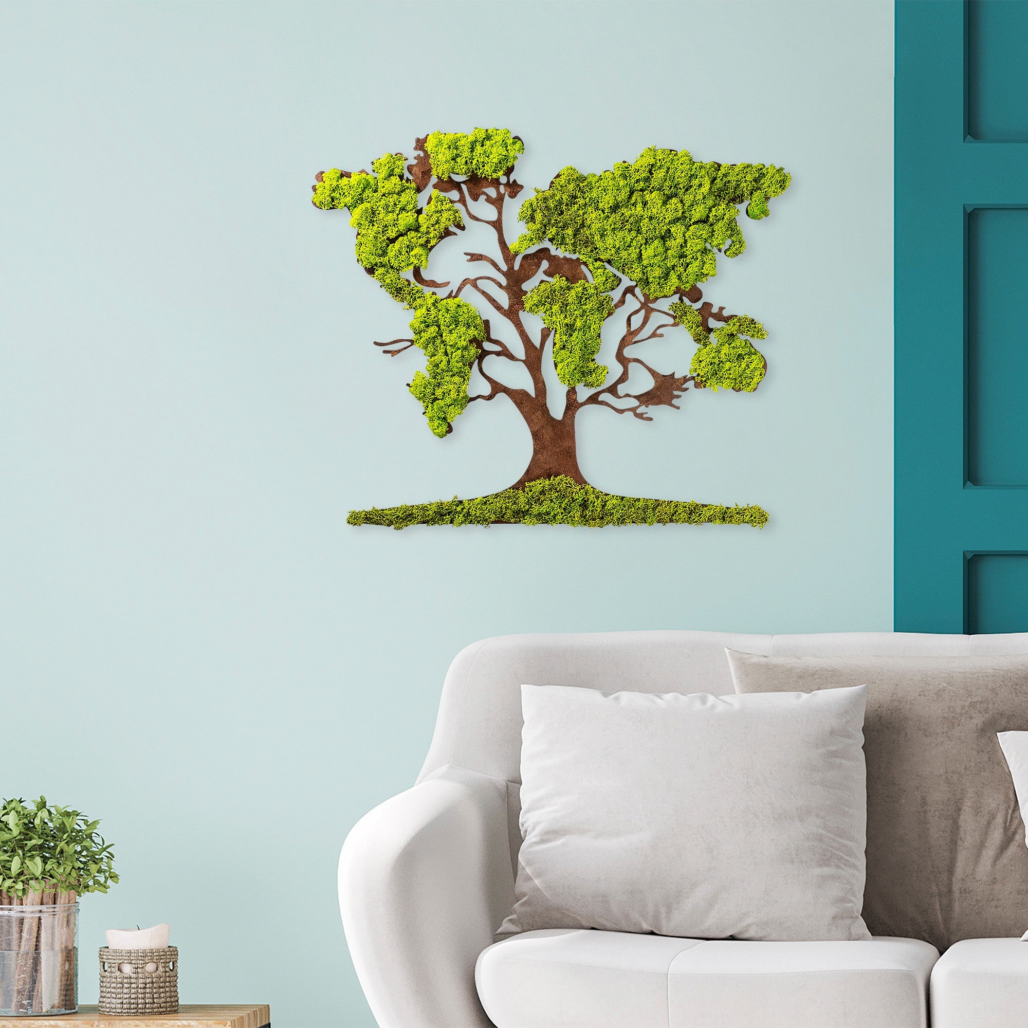 Acessório de parede decorativo feito à mão, verde e marrom, 71 x 1 x 59 cm | 100% MDF/MUSGO, 6 mm de espessura | Design exclusivo com variações naturais para decoração de casa