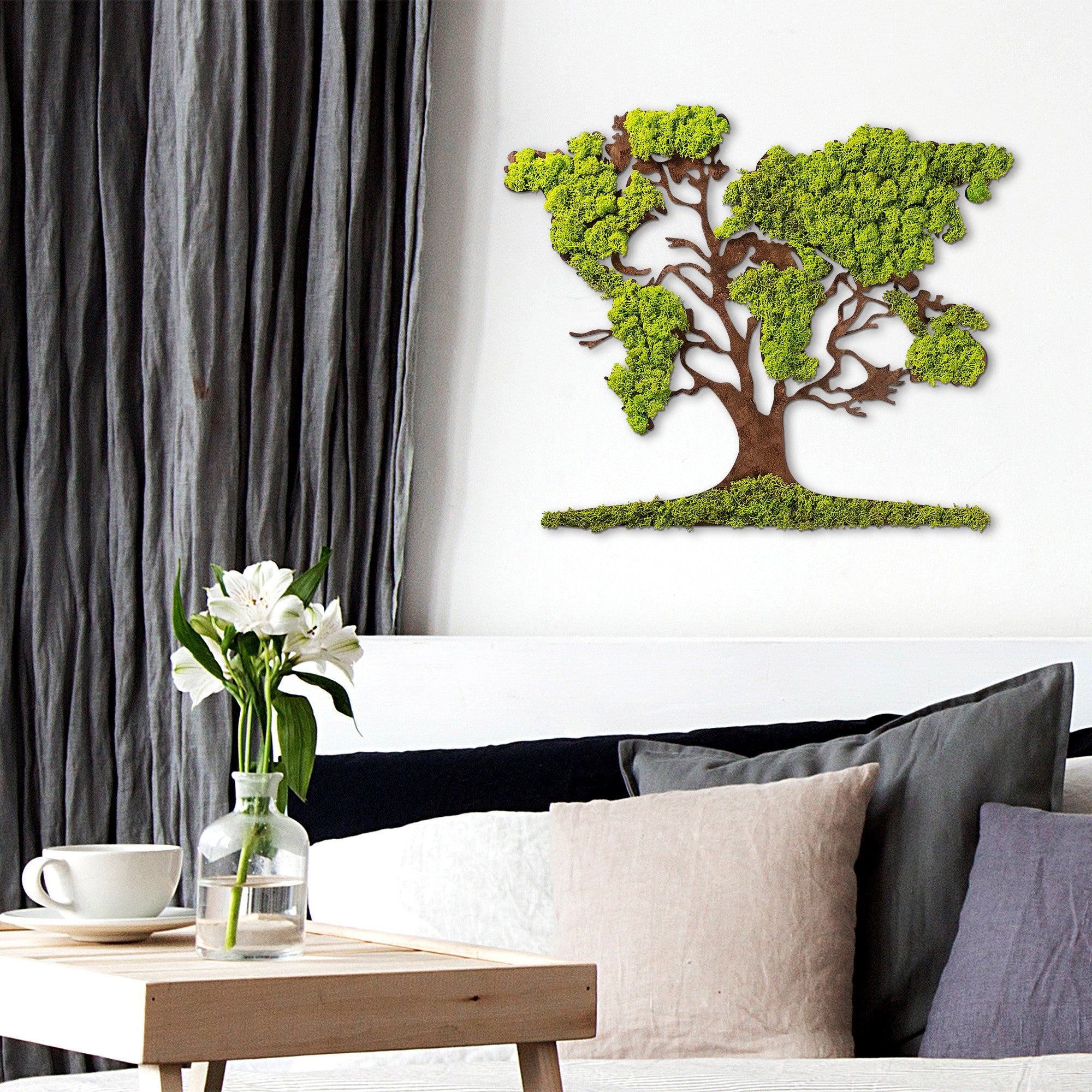 Acessório de parede decorativo feito à mão, verde e marrom, 71 x 1 x 59 cm | 100% MDF/MUSGO, 6 mm de espessura | Design exclusivo com variações naturais para decoração de casa