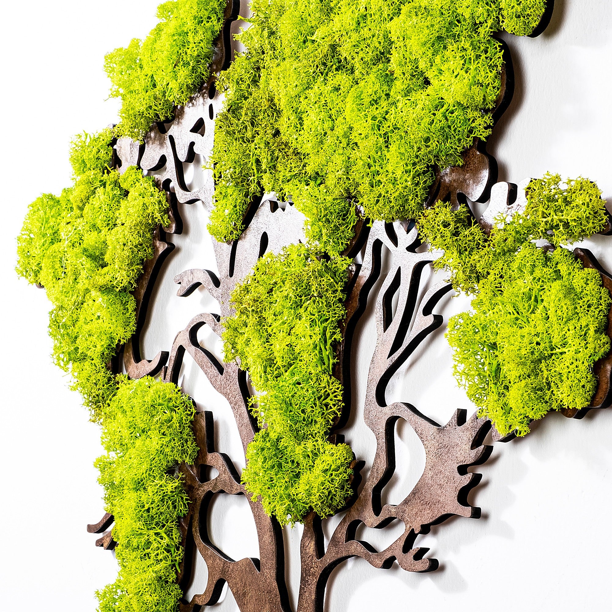 Acessório de parede decorativo feito à mão, verde e marrom, 71 x 1 x 59 cm | 100% MDF/MUSGO, 6 mm de espessura | Design exclusivo com variações naturais para decoração de casa