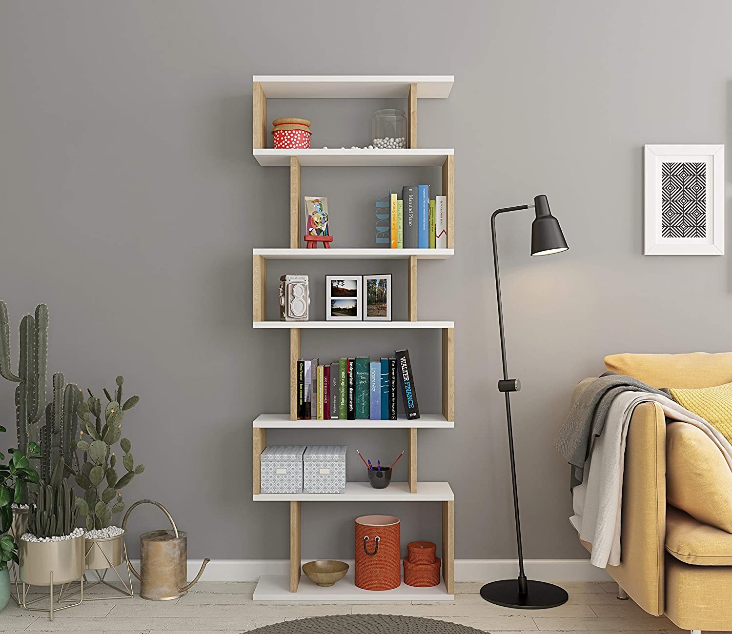 Estante de parede – 60 x 19,6 x 160 cm – branco e carvalho – painel de partículas revestido de melamina