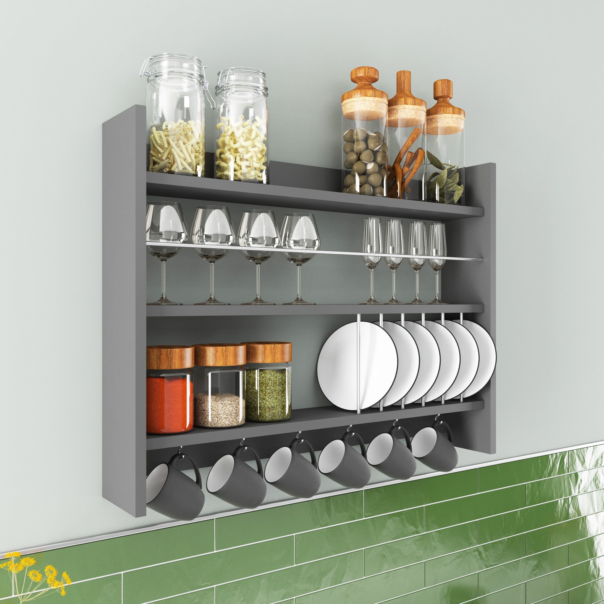 Prateleira de cozinha elegante, antracite, 85 x 15 x 65 cm | Painel de partículas 100% revestido de melamina, 18 mm de espessura | Montável na parede com inúmeras prateleiras