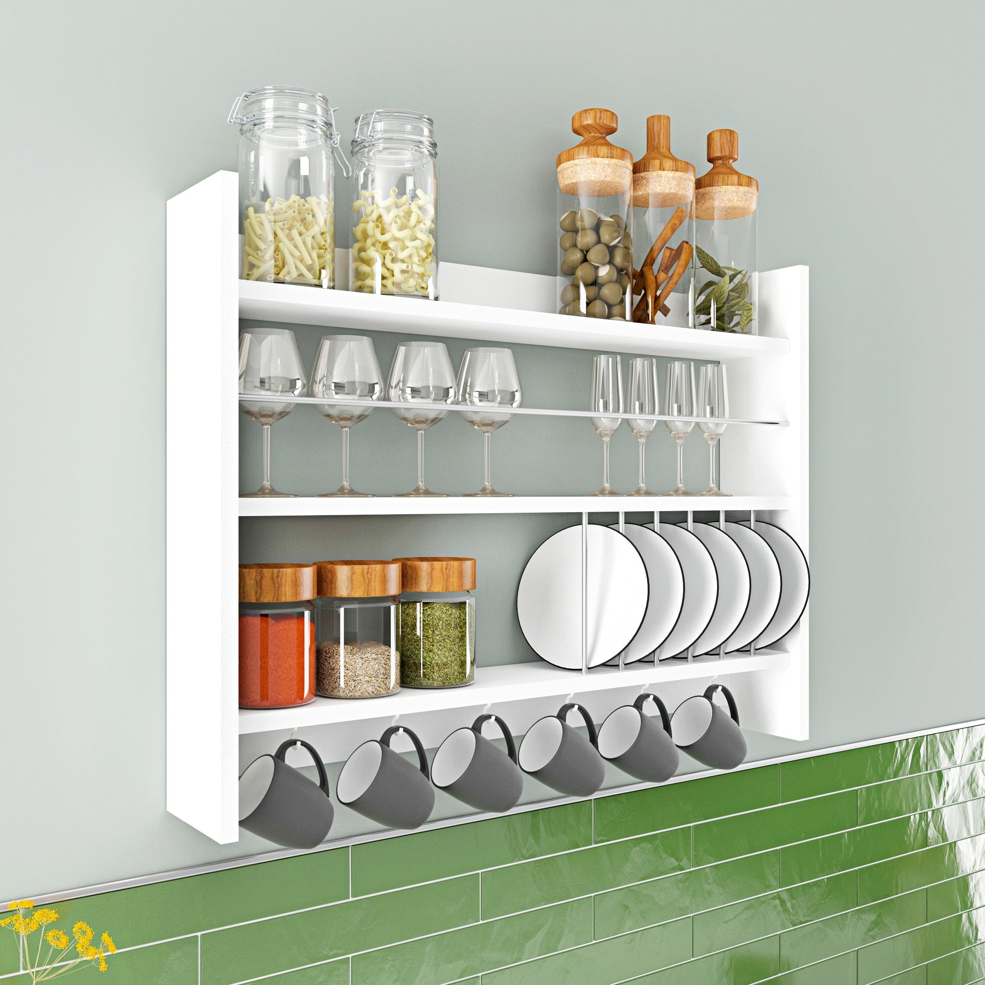 Prateleira de cozinha branca elegante, 85 x 15 x 65 cm | Painel de partículas 100% revestido em melamina, 18 mm de espessura | Montável na parede com inúmeras prateleiras, design moderno